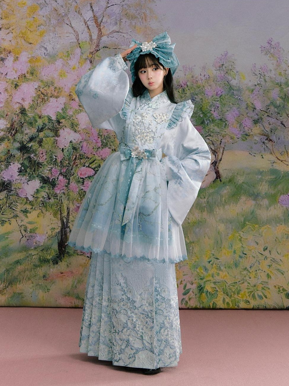 Yi Mu Hu Tao Apricot Blossom Print Ming Style Han Western Fusion Women's Op Sets