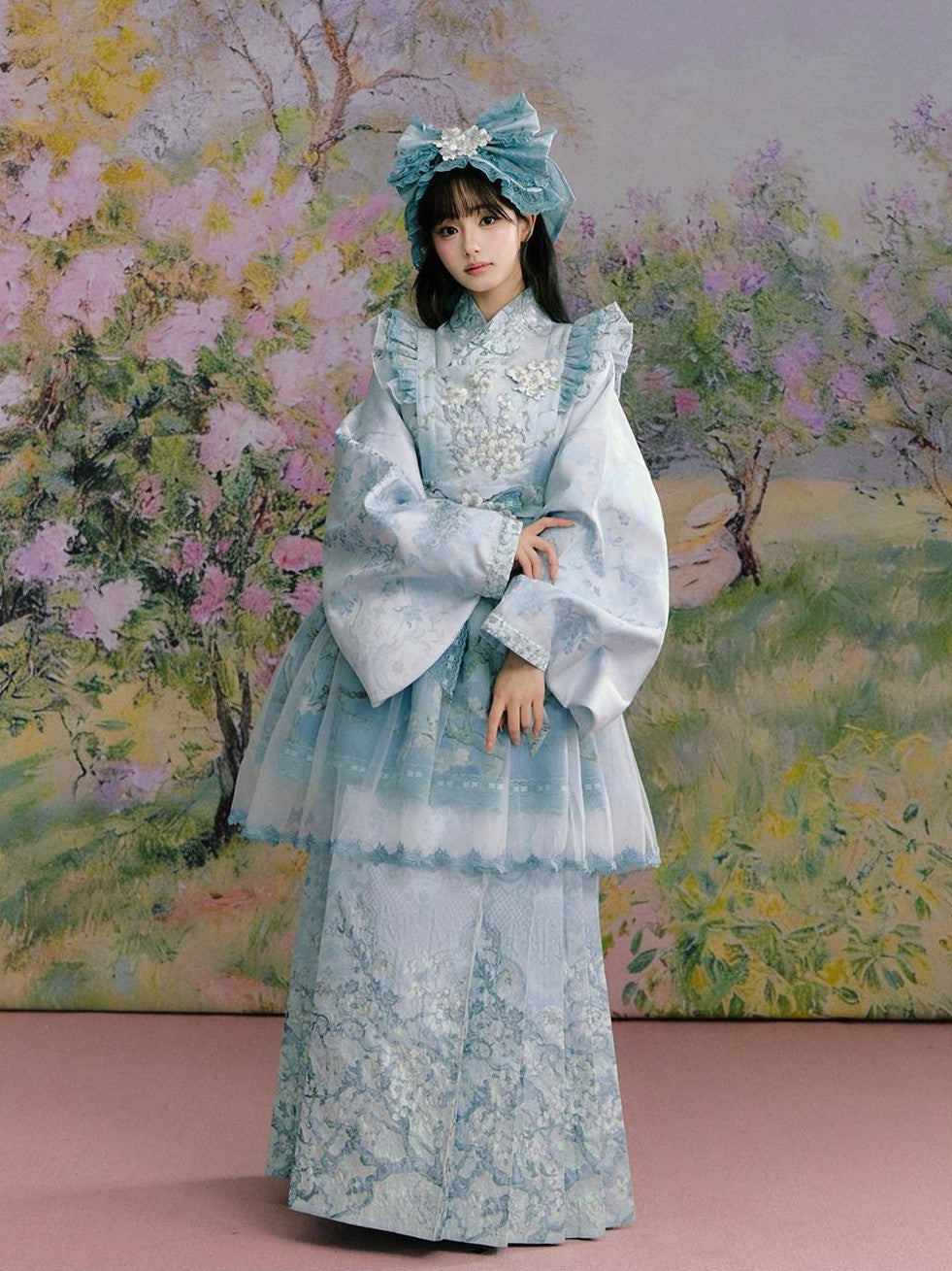 Yi Mu Hu Tao Apricot Blossom Print Ming Style Han Western Fusion Women's Op Sets