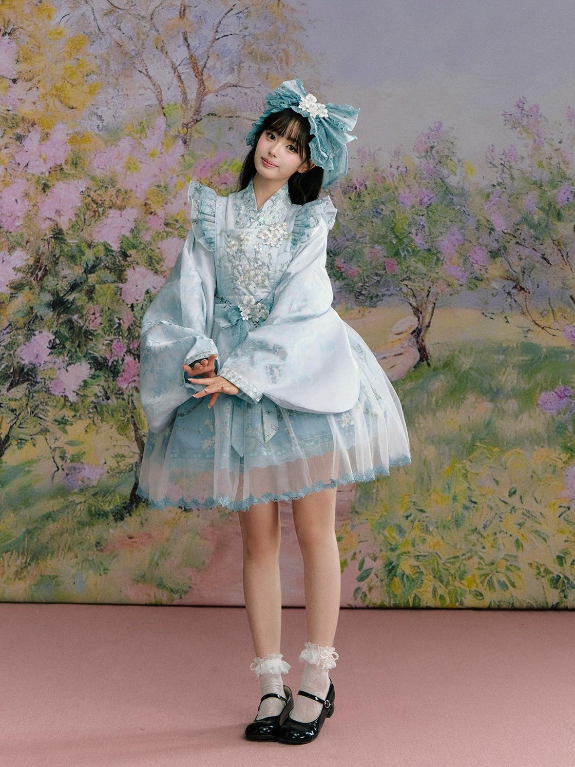 Yi Mu Hu Tao Apricot Blossom Print Ming Style Han Western Fusion Women's Op Sets