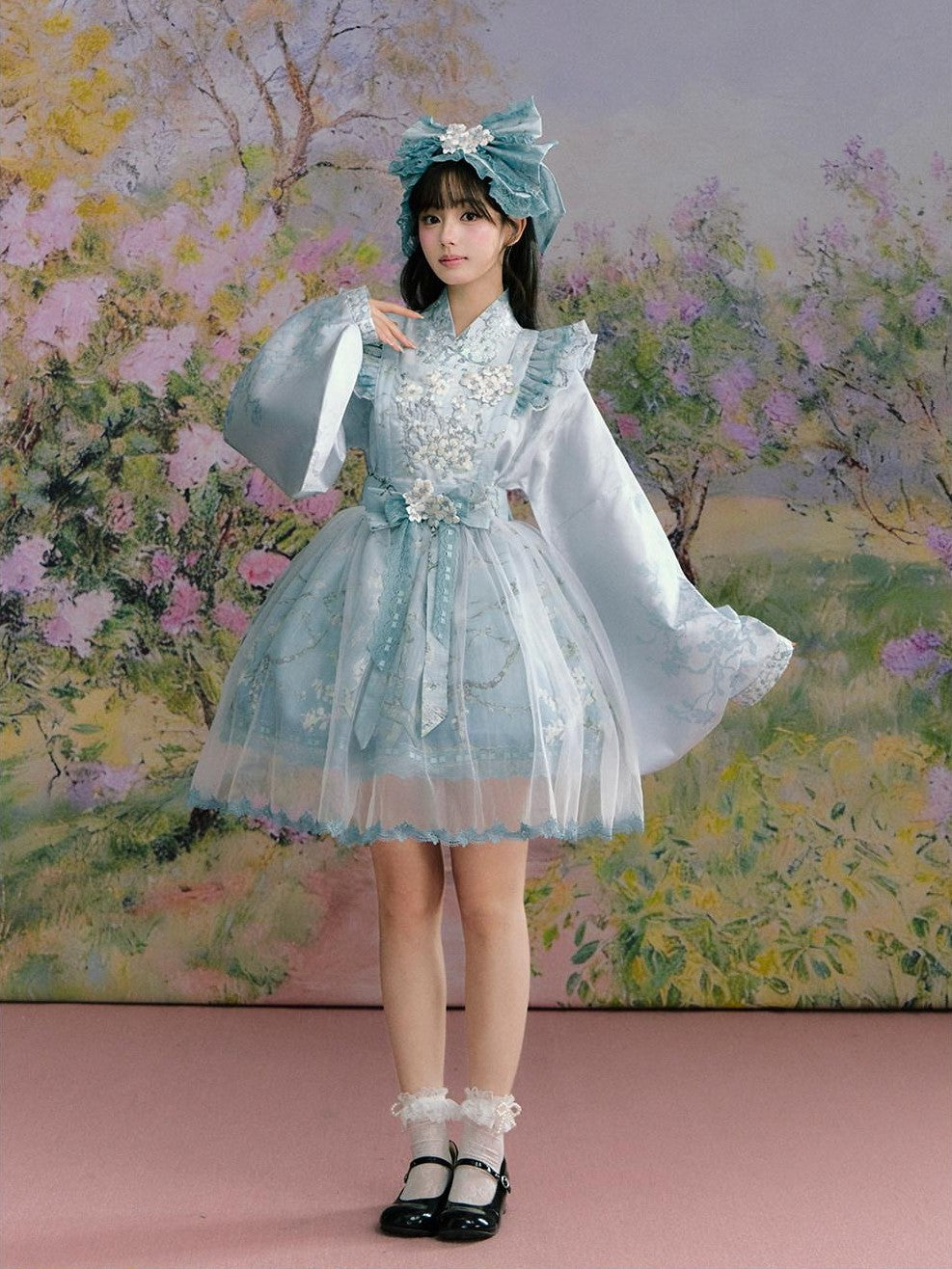 Yi Mu Hu Tao Apricot Blossom Print Ming Style Han Western Fusion Women's Op Sets