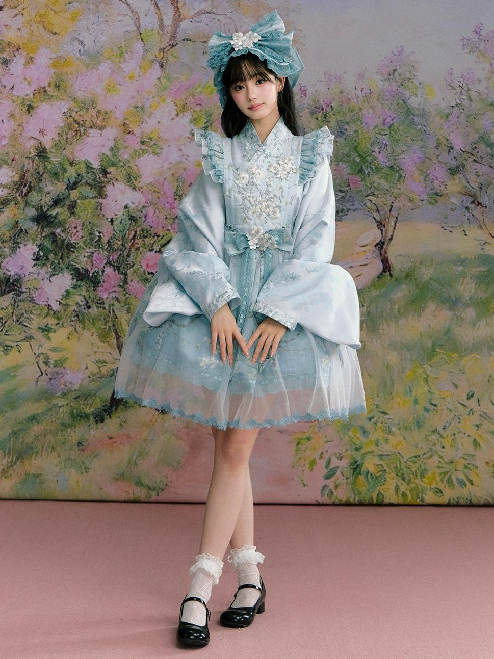 Yi Mu Hu Tao Apricot Blossom Print Ming Style Han Western Fusion Women's Op Sets