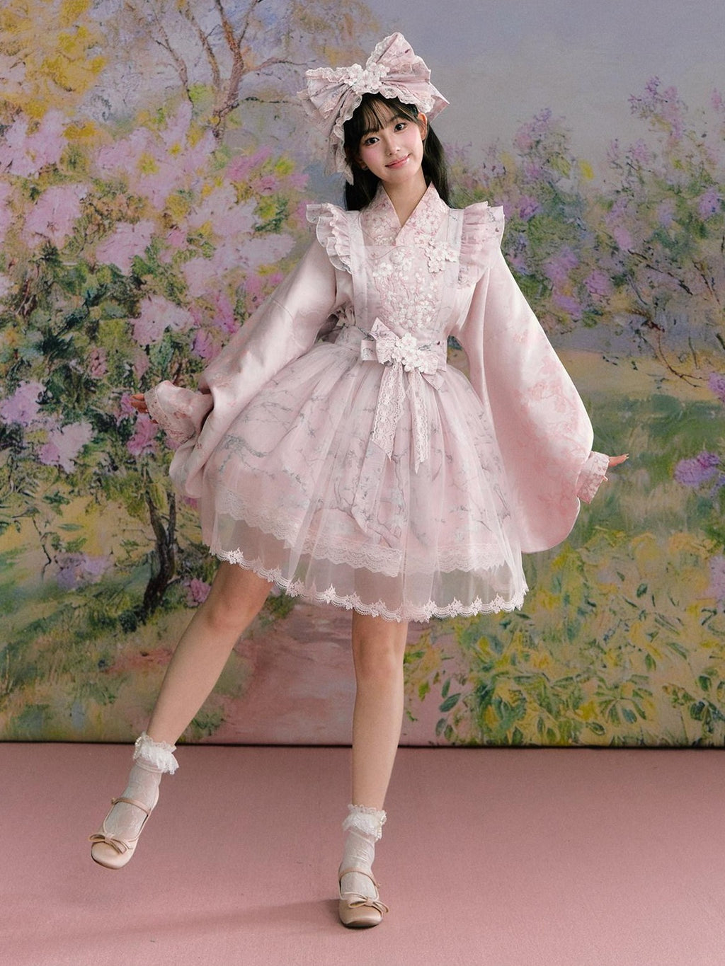 Yi Mu Hu Tao Apricot Blossom Print Ming Style Han Western Fusion Women's Op Sets
