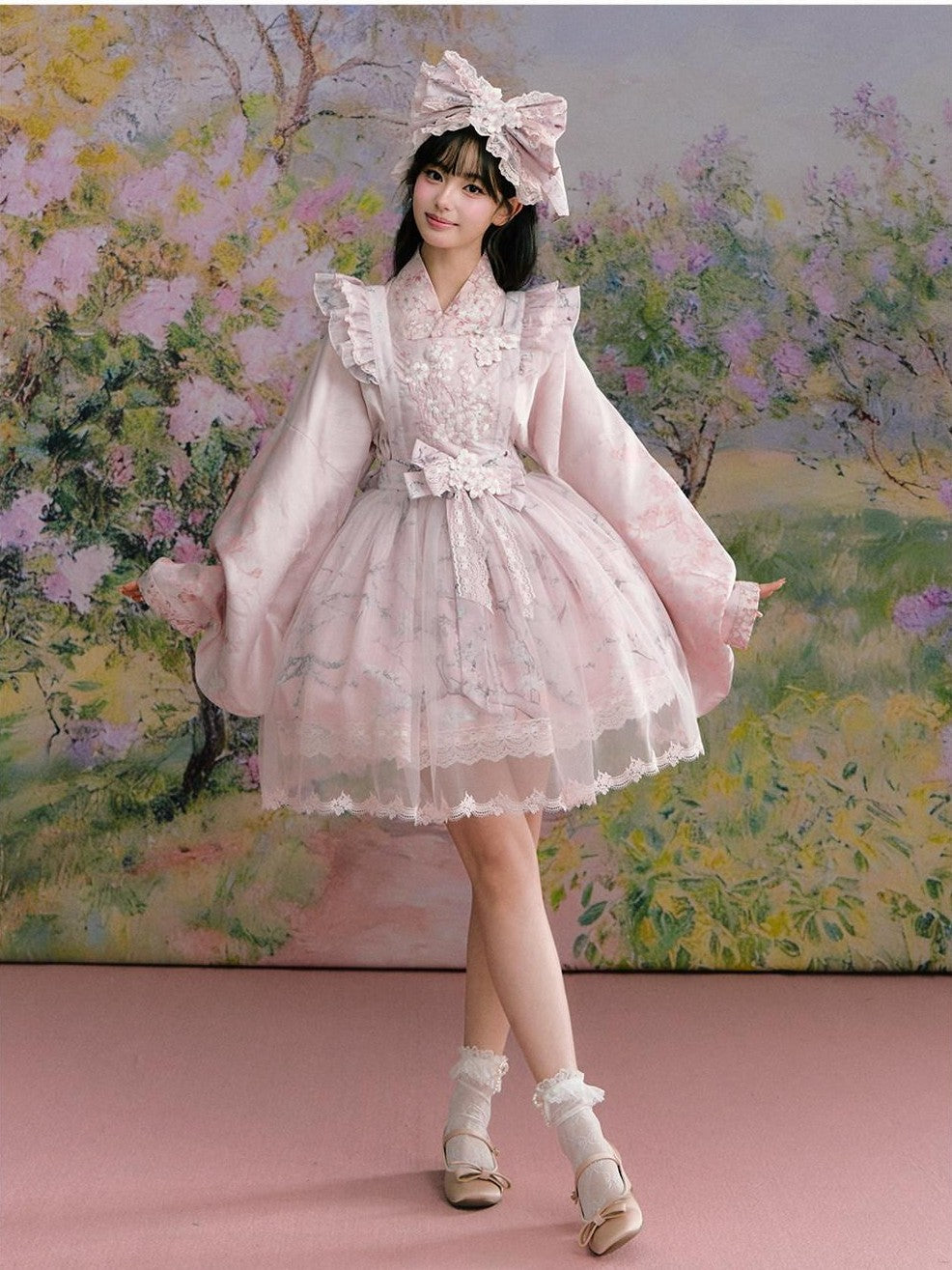 Yi Mu Hu Tao Apricot Blossom Print Ming Style Han Western Fusion Women's Op Sets