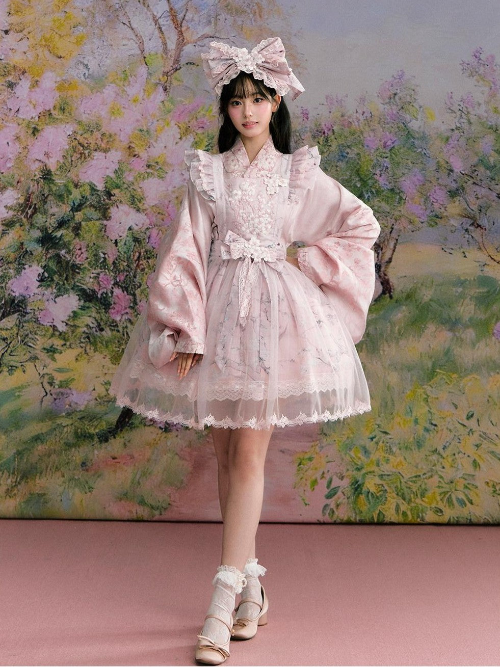 Yi Mu Hu Tao Apricot Blossom Print Ming Style Han Western Fusion Women's Op Sets