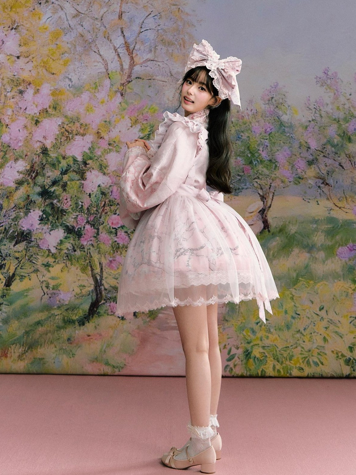 Yi Mu Hu Tao Apricot Blossom Print Ming Style Han Western Fusion Women's Op Sets