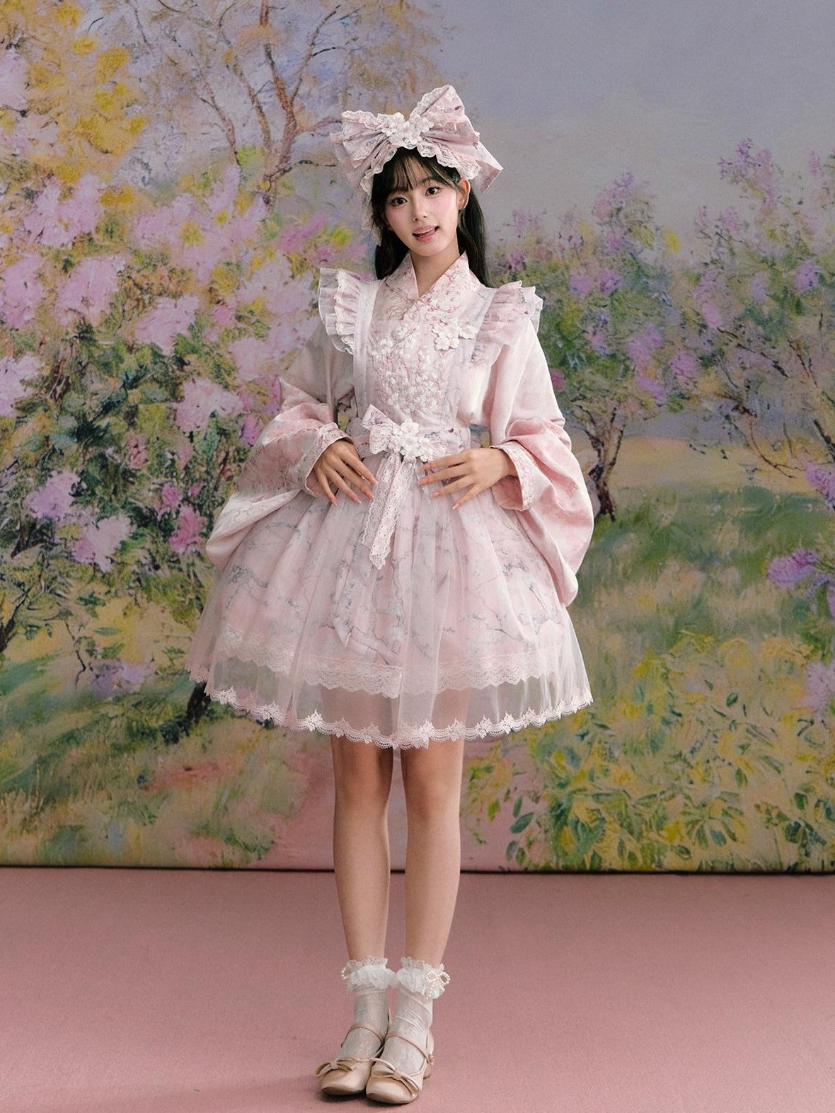 Yi Mu Hu Tao Apricot Blossom Print Ming Style Han Western Fusion Women's Op Sets