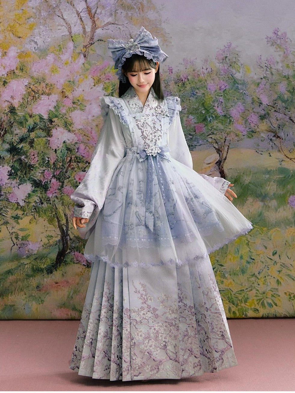 Yi Mu Hu Tao Apricot Blossom Print Ming Style Han Western Fusion Women's Op Sets
