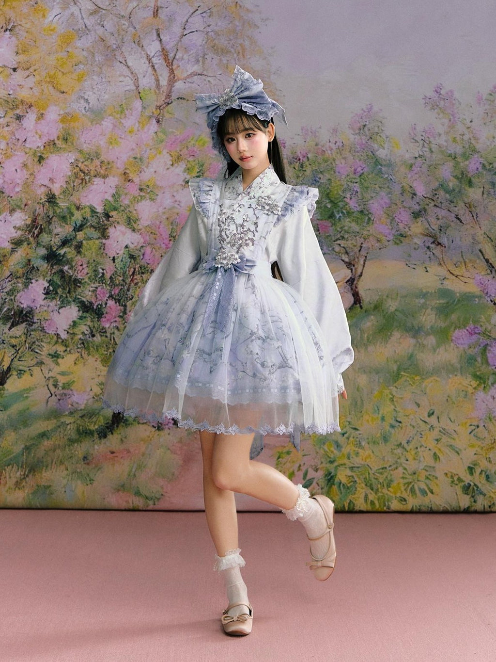 Yi Mu Hu Tao Apricot Blossom Print Ming Style Han Western Fusion Women's Op Sets