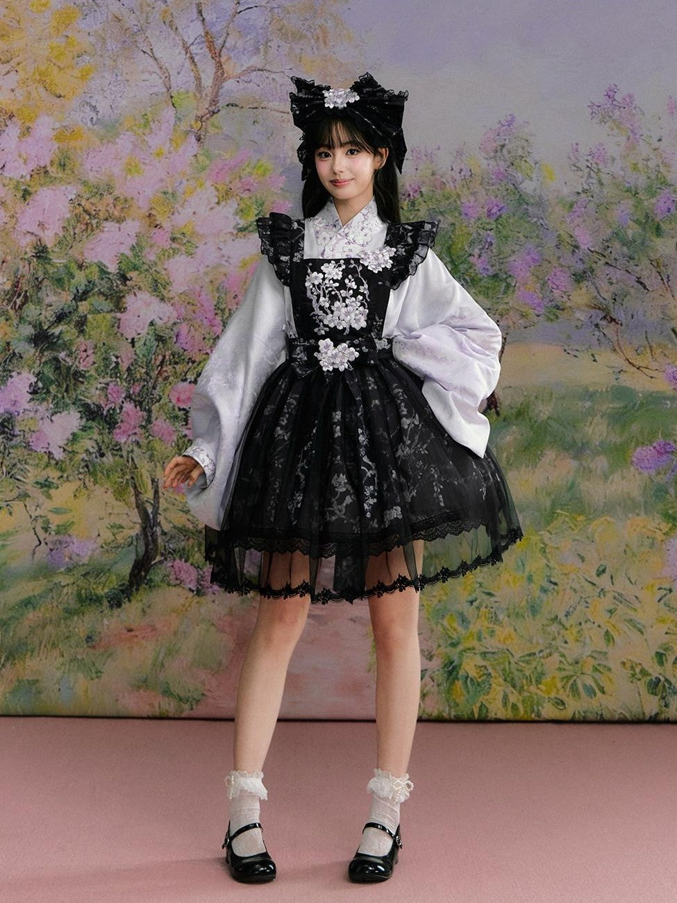 Yi Mu Hu Tao Apricot Blossom Print Ming Style Han Western Fusion Women's Op Sets
