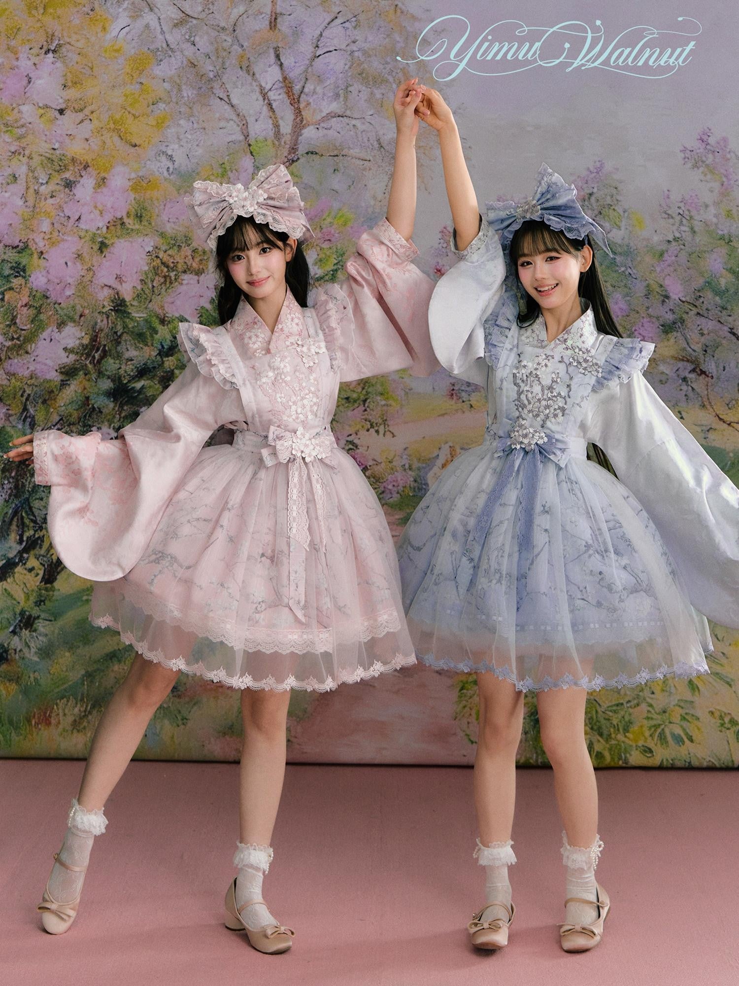 Yi Mu Hu Tao Apricot Blossom Print Ming Style Han Western Fusion Women's Op Sets