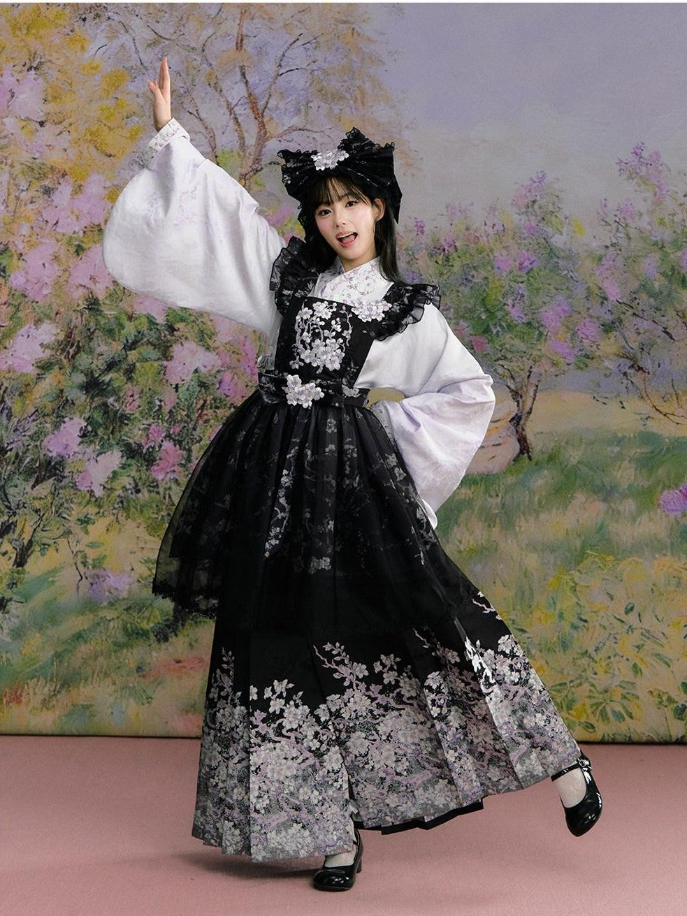 Yi Mu Hu Tao Apricot Blossom Print Ming Style Han Western Fusion Women's Op Sets