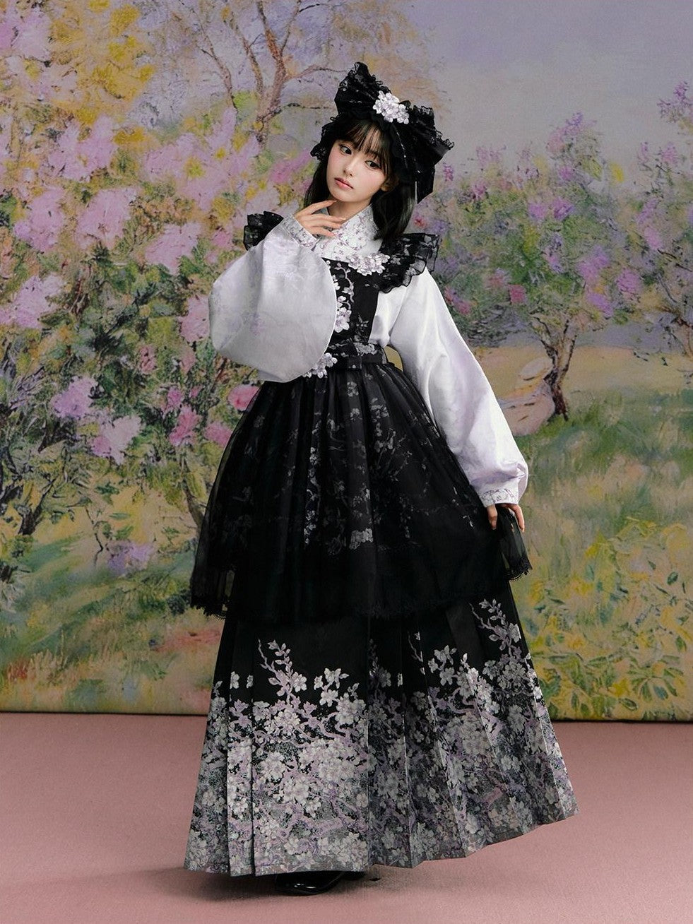 Yi Mu Hu Tao Apricot Blossom Print Ming Style Han Western Fusion Women's Op Sets