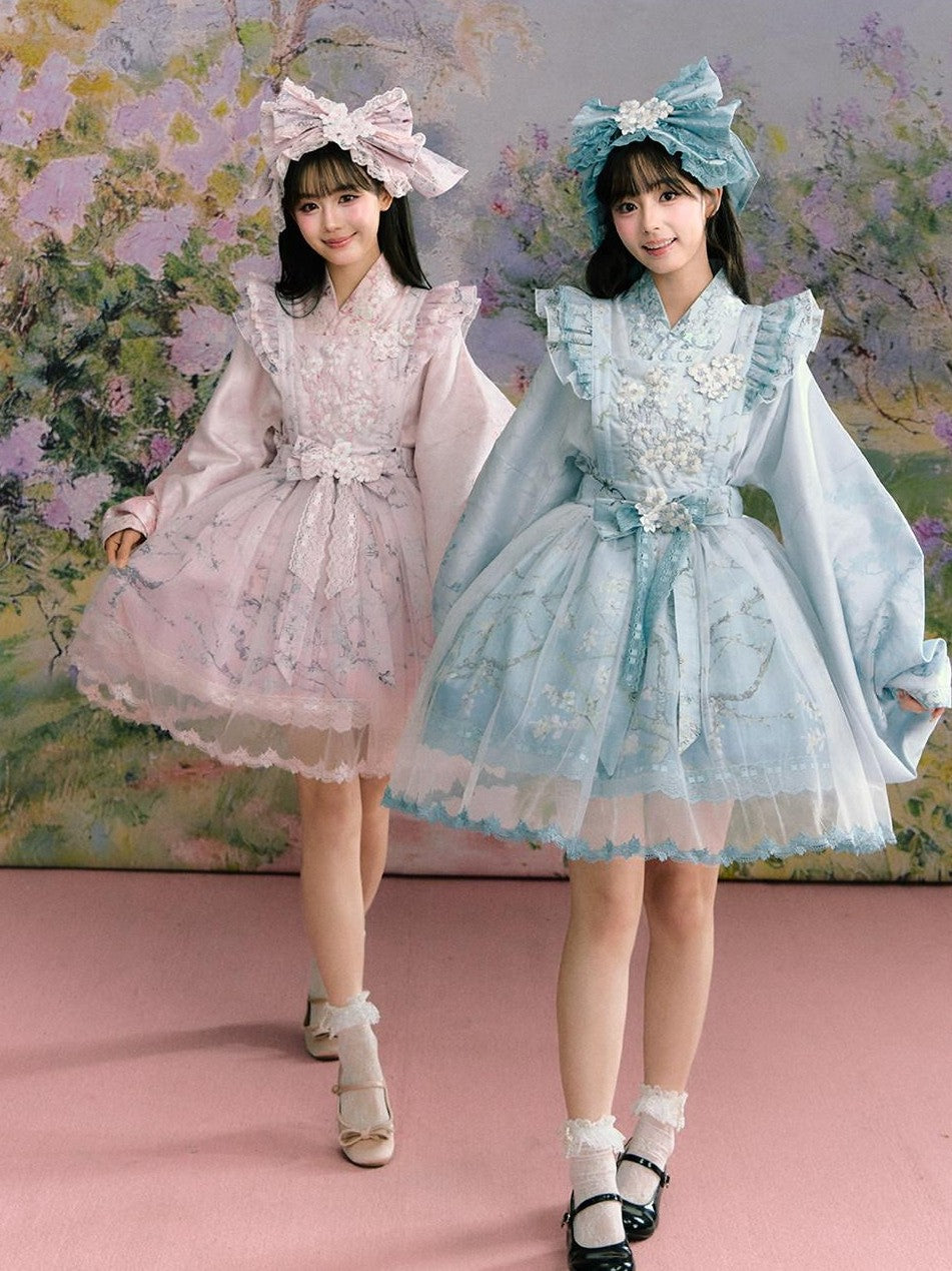 Yi Mu Hu Tao Apricot Blossom Print Ming Style Han Western Fusion Women's Op Sets