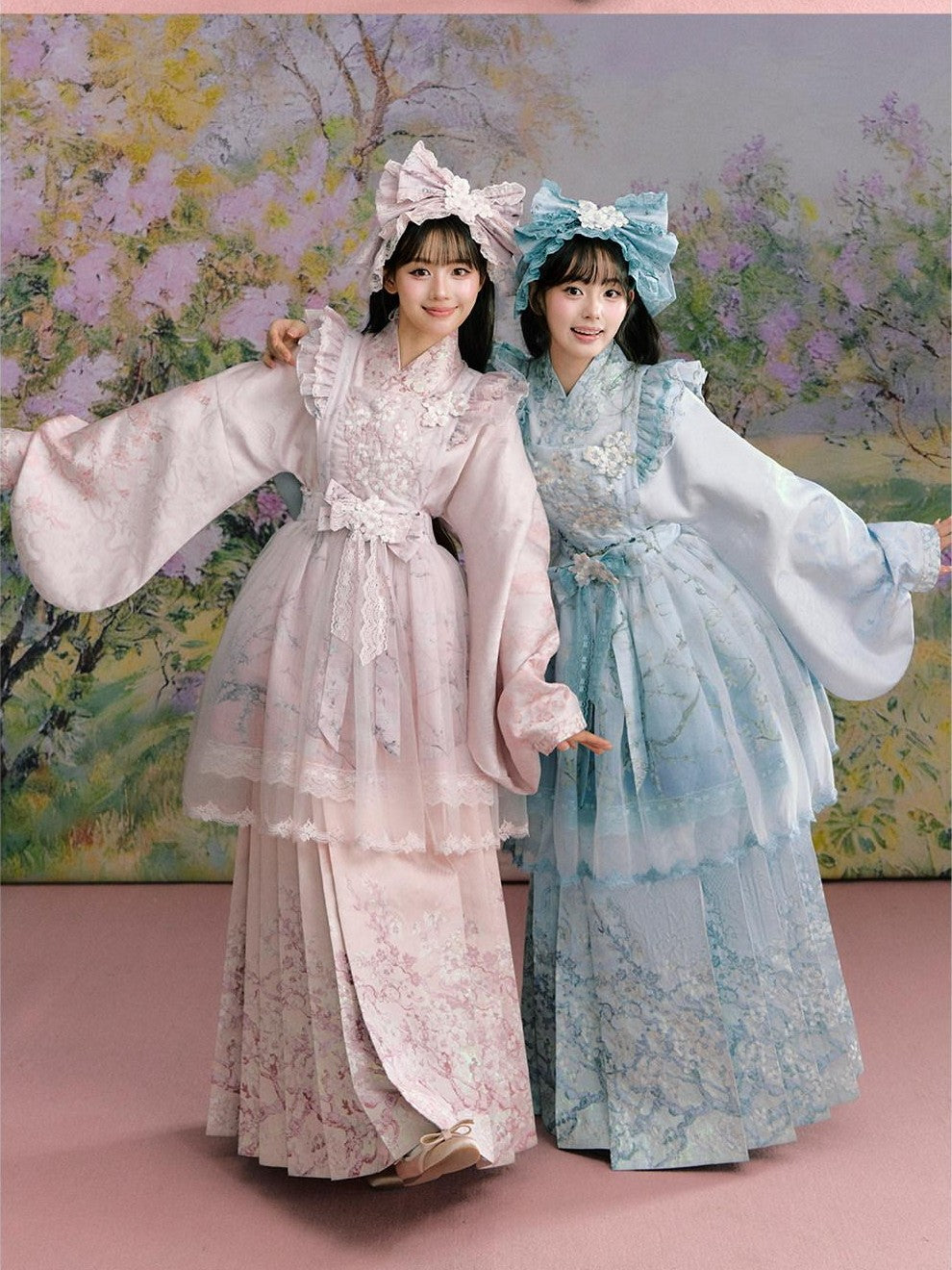 Yi Mu Hu Tao Apricot Blossom Print Ming Style Han Western Fusion Women's Op Sets