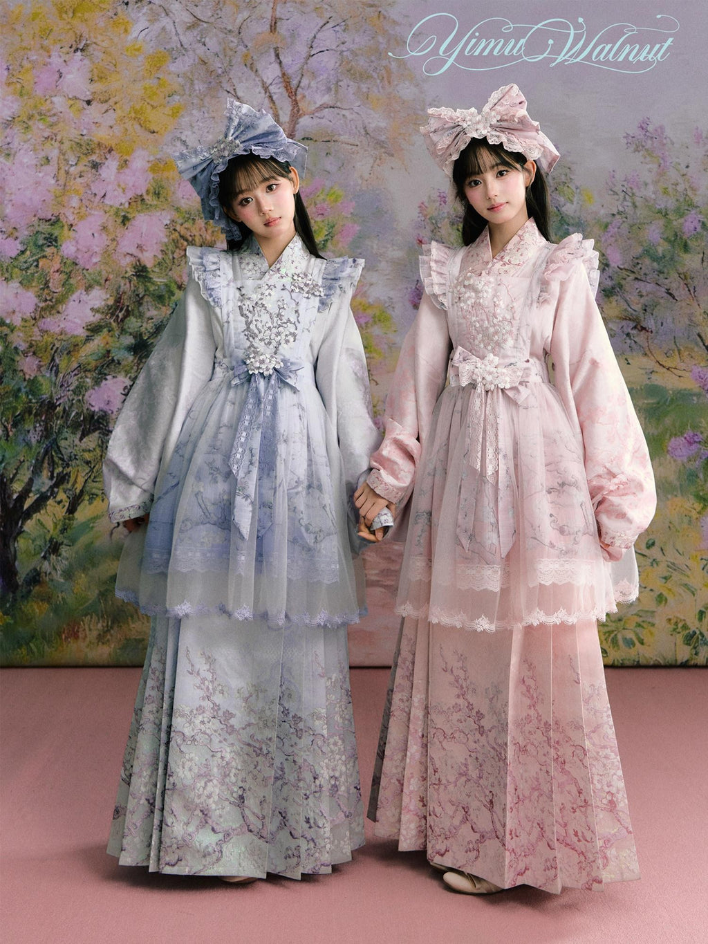 Yi Mu Hu Tao Apricot Blossom Print Ming Style Han Western Fusion Women's Op Sets
