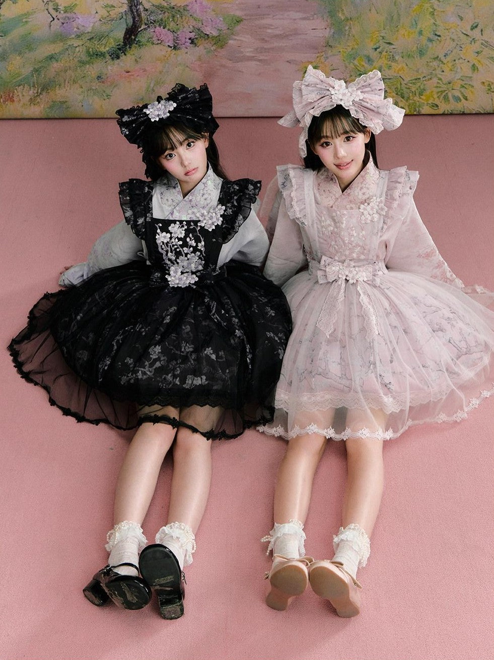 Yi Mu Hu Tao Apricot Blossom Print Ming Style Han Western Fusion Women's Op Sets