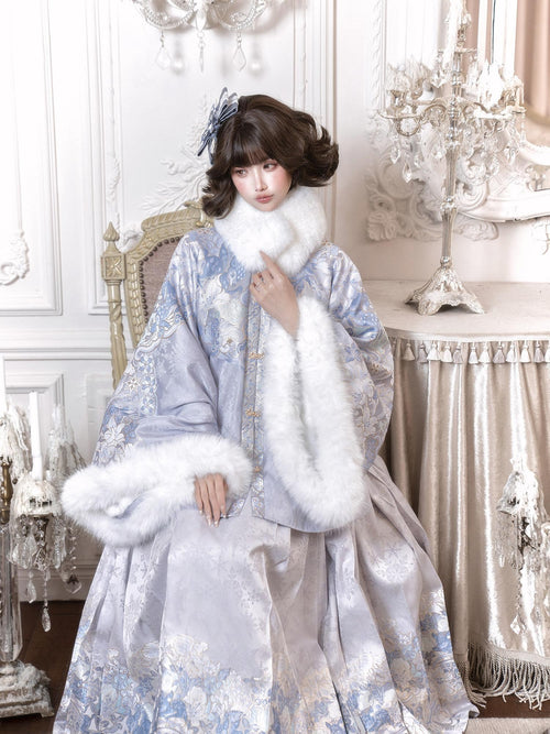 Yi Mu Hu Tao Brocade Cloud Woven Gold Horse Ming Women's Fleece Lined Skirt Sets