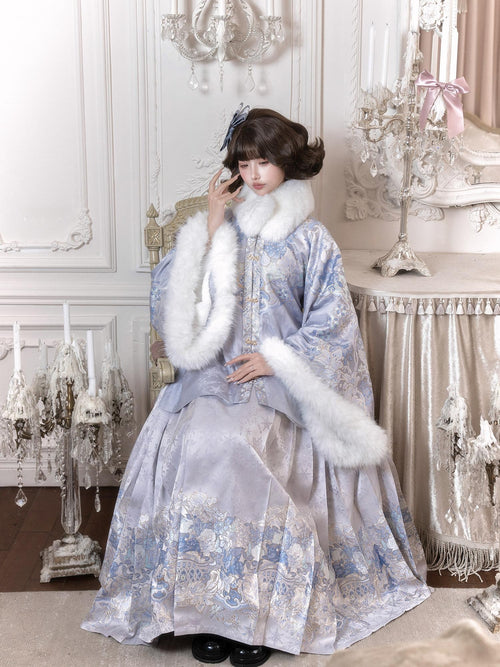 Yi Mu Hu Tao Brocade Cloud Woven Gold Horse Ming Women's Fleece Lined Skirt Sets
