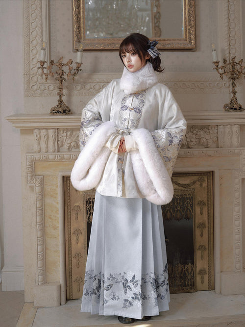 Yi Mu Hu Tao Brocade Cross Collar Mamian Women's Fleece Lined Fur Collar Skirt Sets