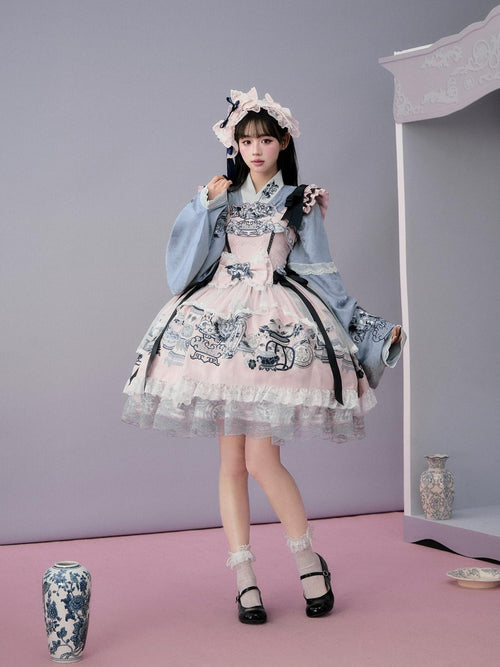 Yi Mu Hu Tao Celadon Jade Embroidered Han Western Fusion Women's Jsk / Jumper Skirts