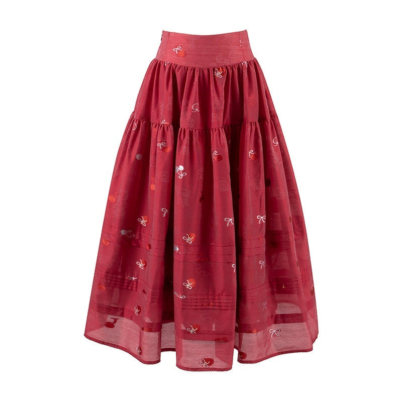 Yi_Mu_Hu_Tao_Cherry_Jacquard_Aline_Side_Zipper_Slit_Women's_Nylon_Cotton_Blend_Skirt_Sets_950126245658_MISSTT