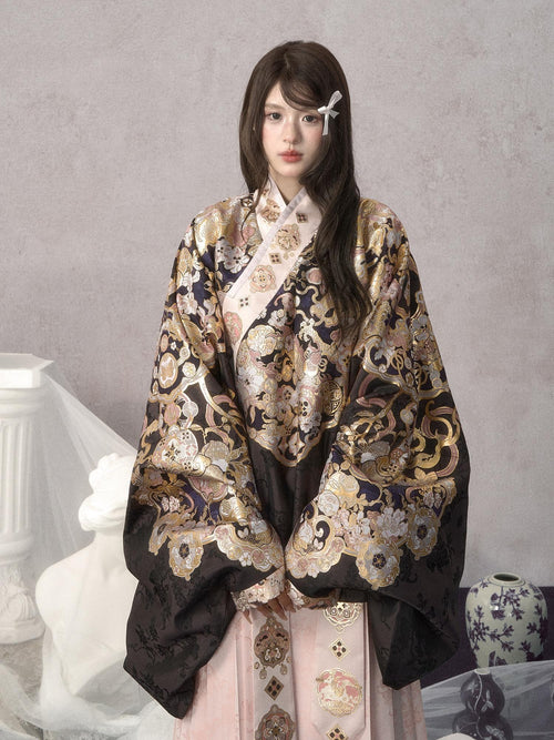 Yi Mu Hu Tao Cloud Shoulder Cross Collar Mamian Skirt Women's Woven Gold Brocade Skirt Sets
