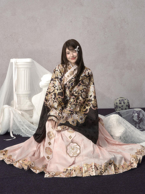 Yi Mu Hu Tao Cloud Shoulder Cross Collar Mamian Skirt Women's Woven Gold Brocade Skirt Sets