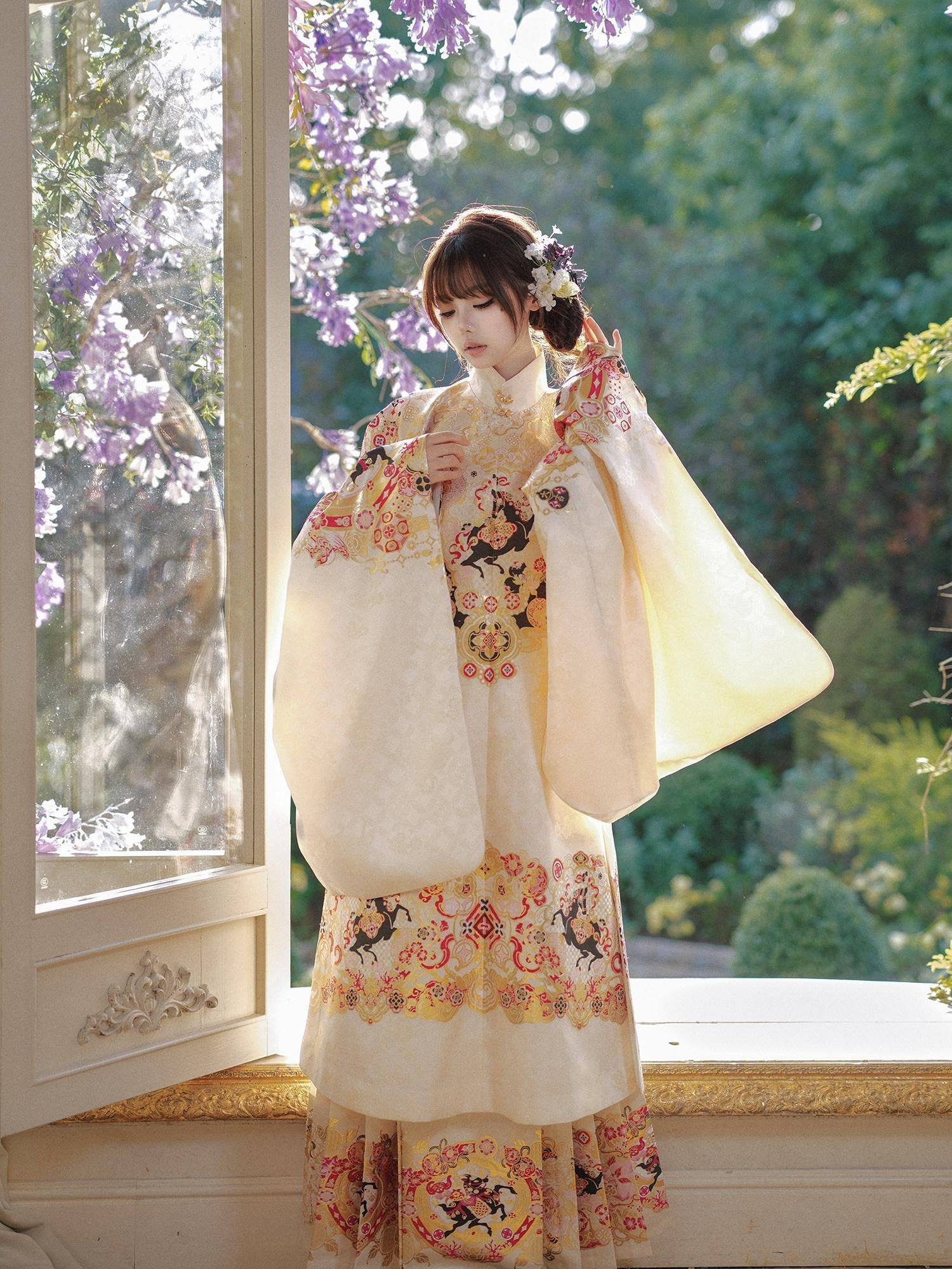 Yi Mu Hu Tao Cloud Shoulder Ming Hanfu Stand Collar Mamian Skirt Women's Brocade Skirt Sets