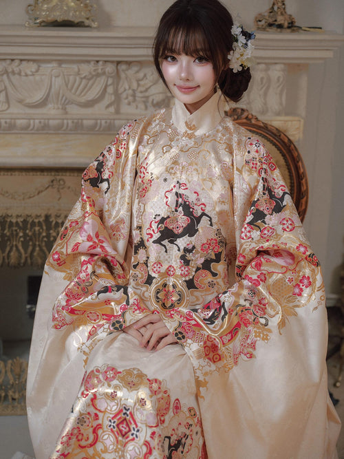 Yi Mu Hu Tao Cloud Shoulder Ming Hanfu Stand Collar Mamian Skirt Women's Brocade Skirt Sets