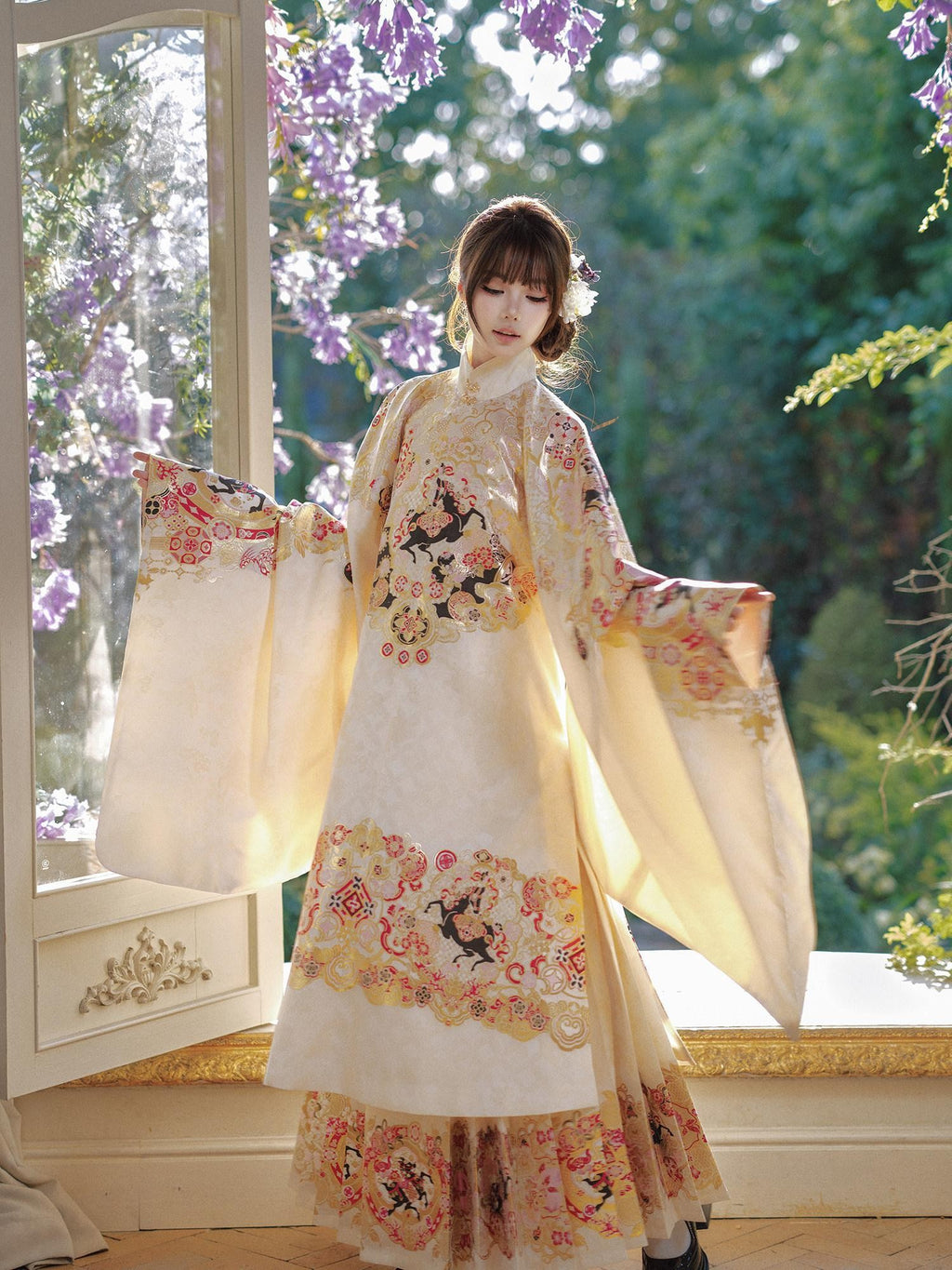Yi Mu Hu Tao Cloud Shoulder Ming Hanfu Stand Collar Mamian Skirt Women's Brocade Skirt Sets