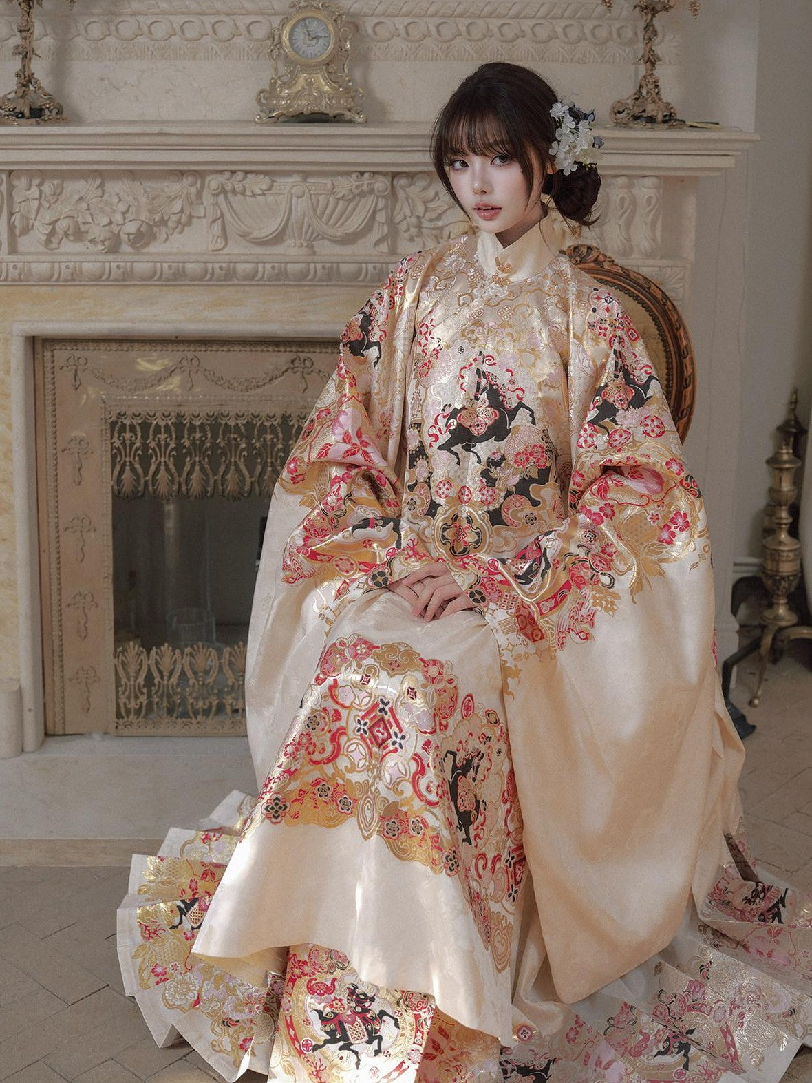 Yi Mu Hu Tao Cloud Shoulder Ming Hanfu Stand Collar Mamian Skirt Women's Brocade Skirt Sets