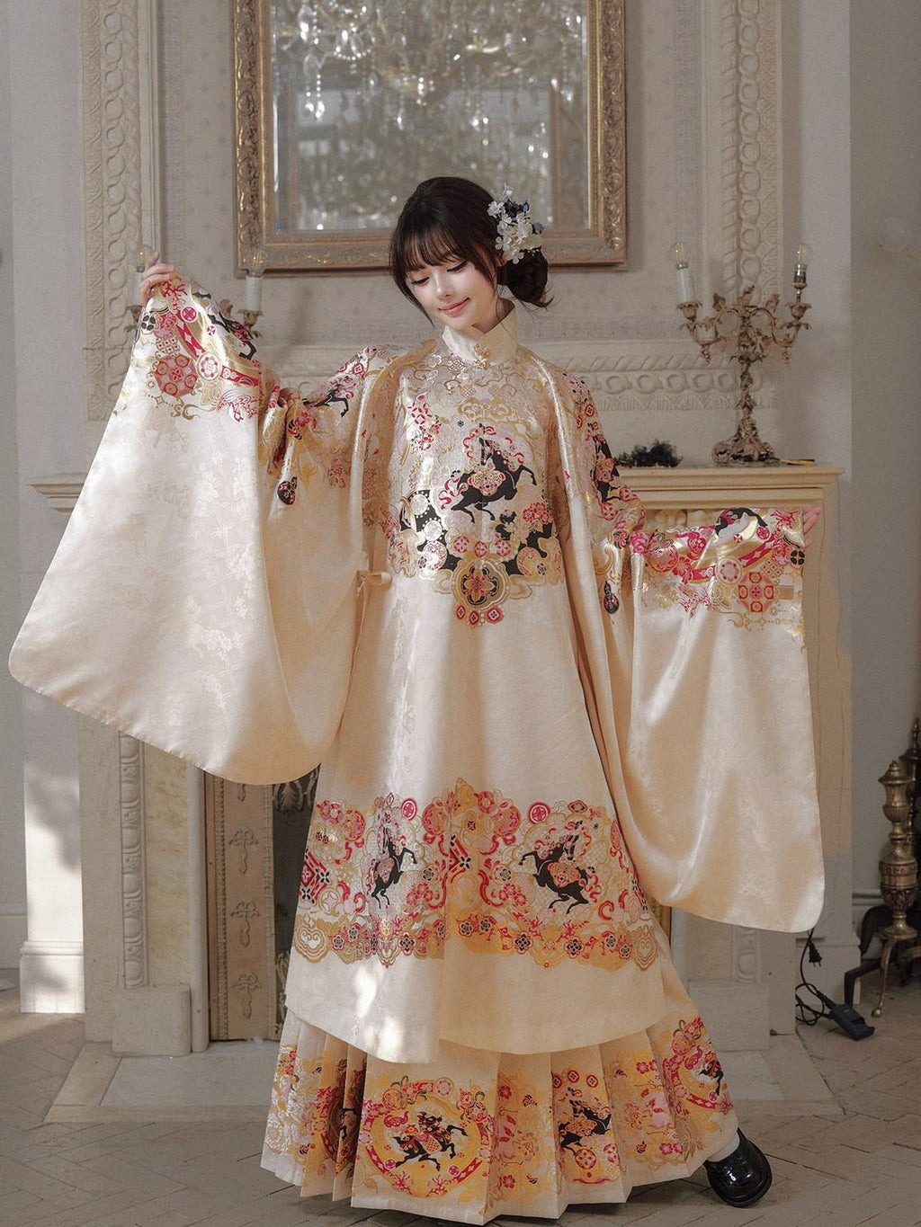 Yi Mu Hu Tao Cloud Shoulder Ming Hanfu Stand Collar Mamian Skirt Women's Brocade Skirt Sets