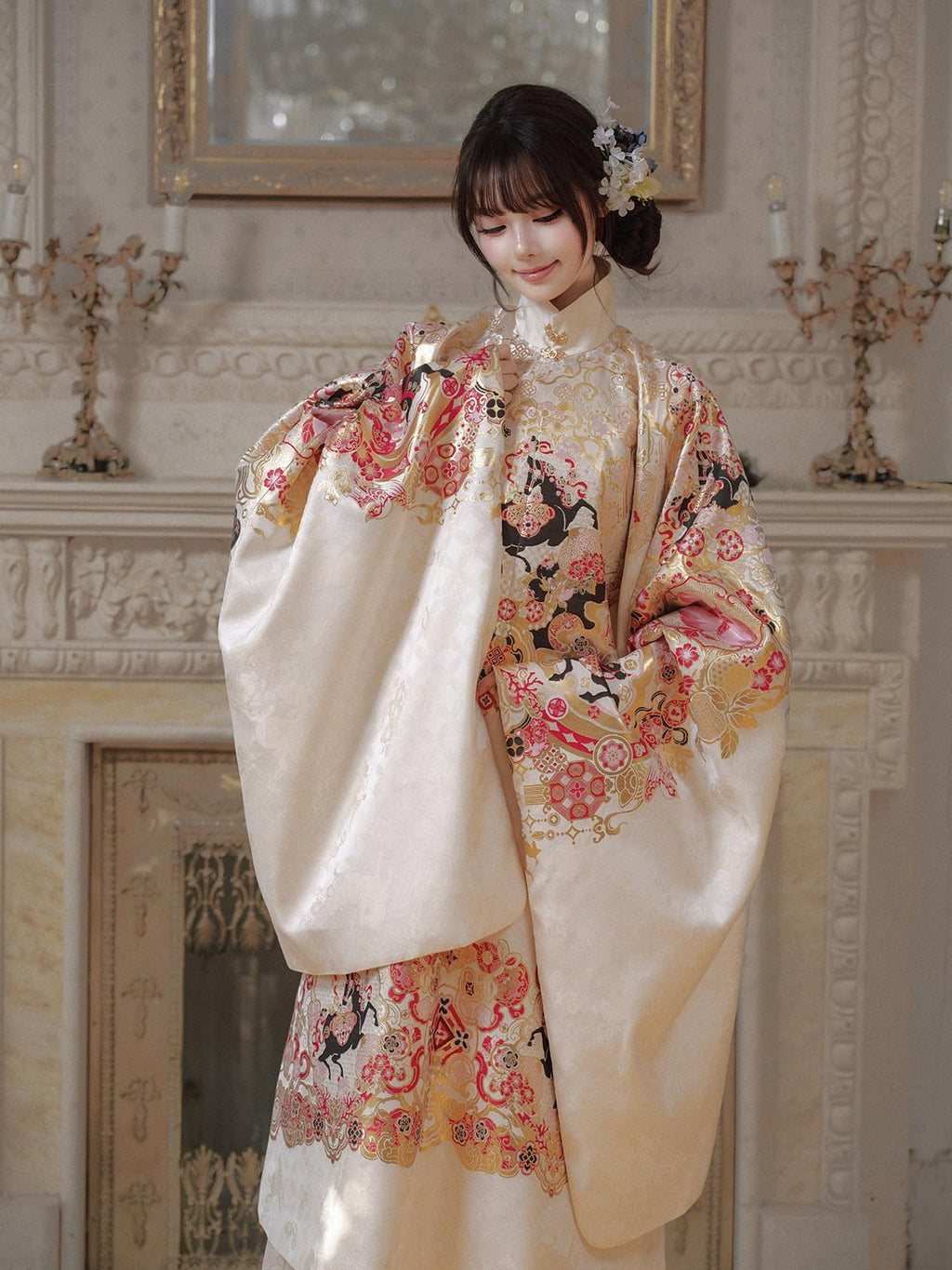 Yi Mu Hu Tao Cloud Shoulder Ming Hanfu Stand Collar Mamian Skirt Women's Brocade Skirt Sets