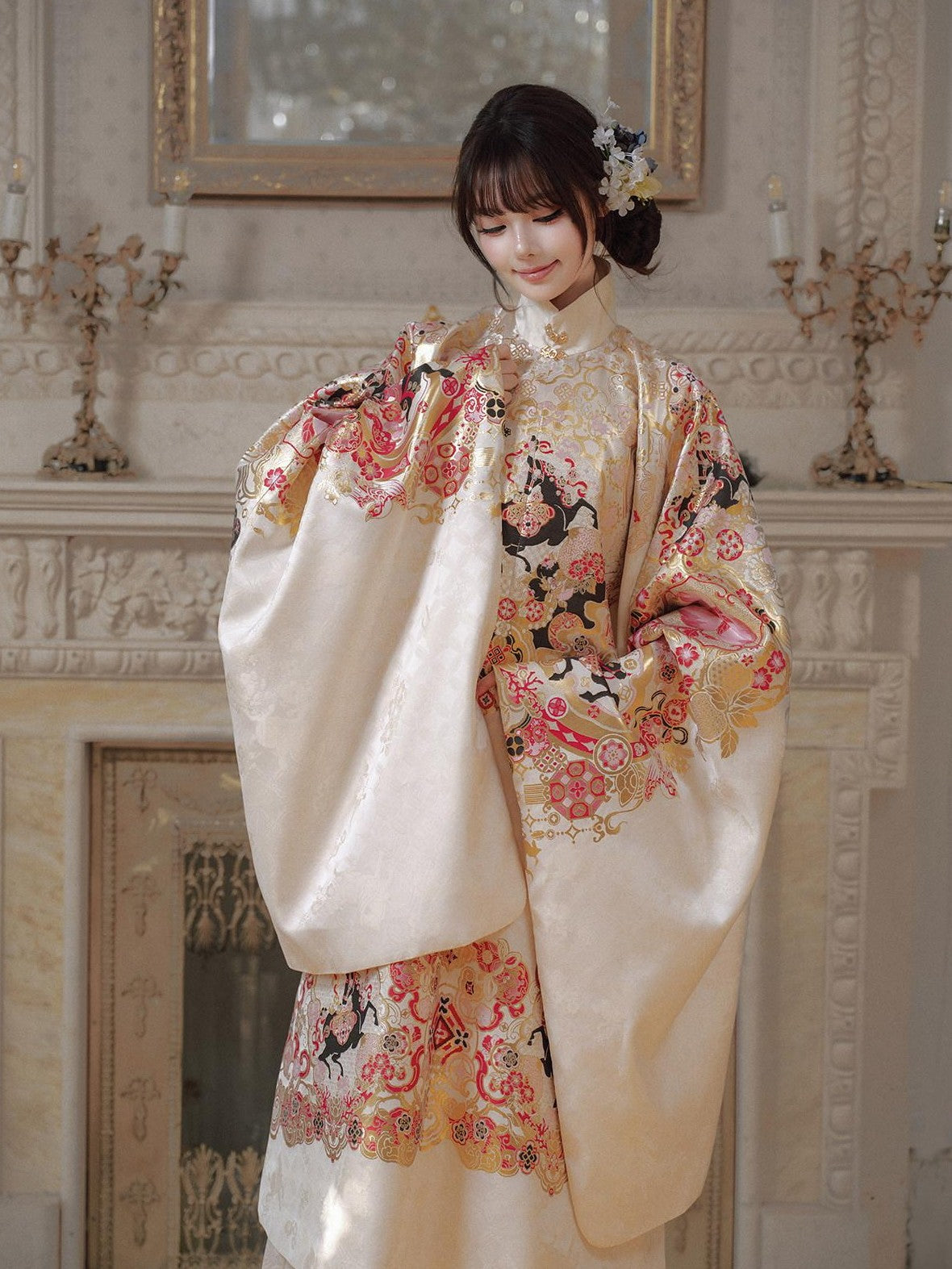 Yi Mu Hu Tao Cloud Shoulder Ming Hanfu Stand Collar Mamian Skirt Women's Brocade Skirt Sets