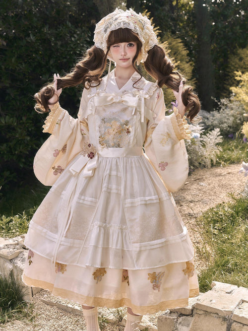 Yi Mu Hu Tao Cottagecore Han Western Fusion Lined Modified Pinafore Women's Jsk Sets