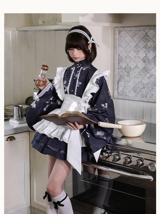 Yi Mu Hu Tao Cute Rabbit Hanfu Stand Collar Bow Retro Short Skirt Women's Tencel Skirt Sets