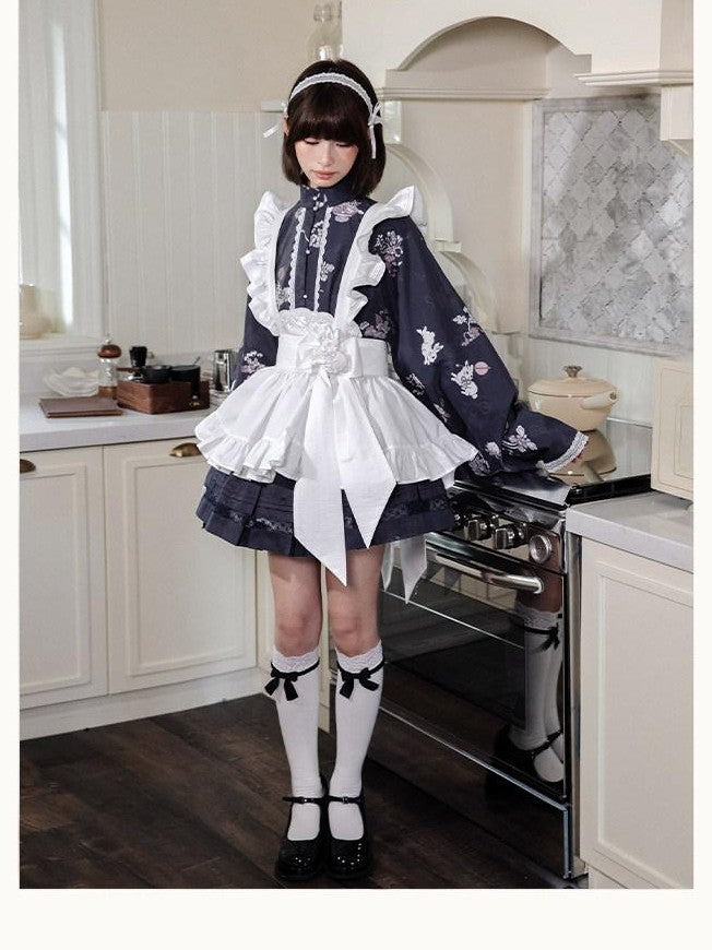 Yi Mu Hu Tao Cute Rabbit Hanfu Stand Collar Bow Retro Short Skirt Women's Tencel Skirt Sets
