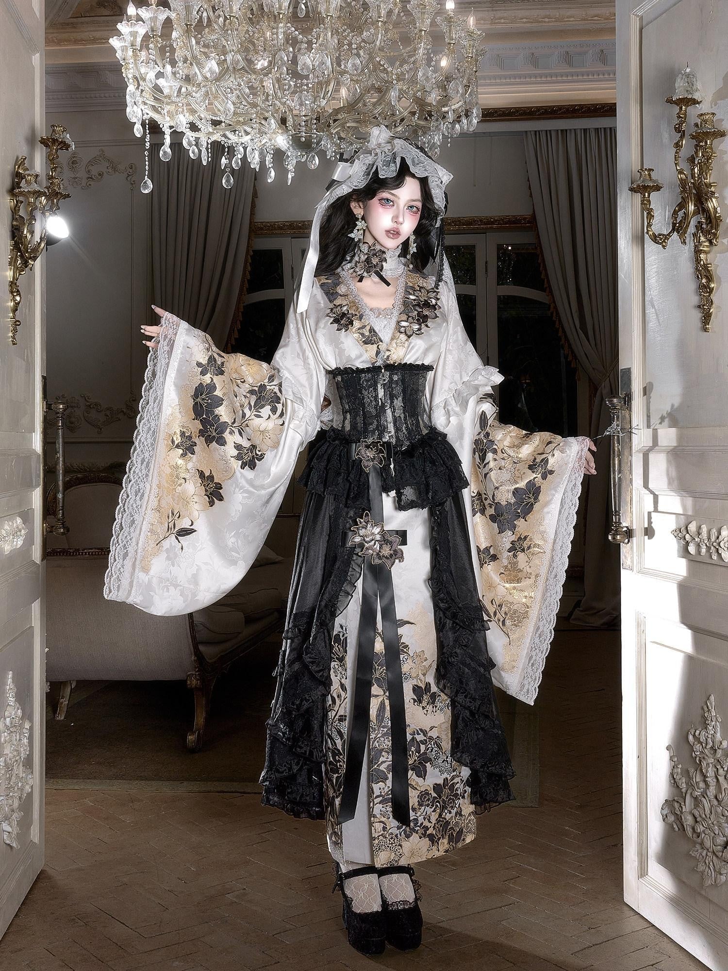 Yi Mu Hu Tao Dark Hanfu Modified Wide Sleeve Ru Twirl Skirt Waist Belt Veil Women's Op Sets
