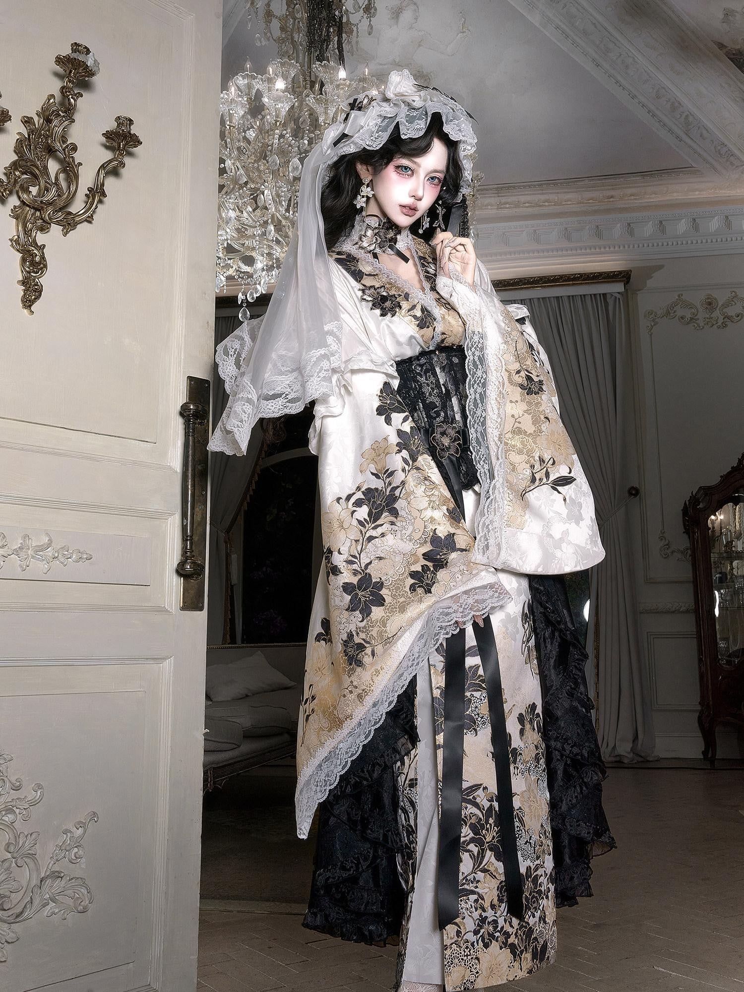 Yi Mu Hu Tao Dark Hanfu Modified Wide Sleeve Ru Twirl Skirt Waist Belt Veil Women's Op Sets