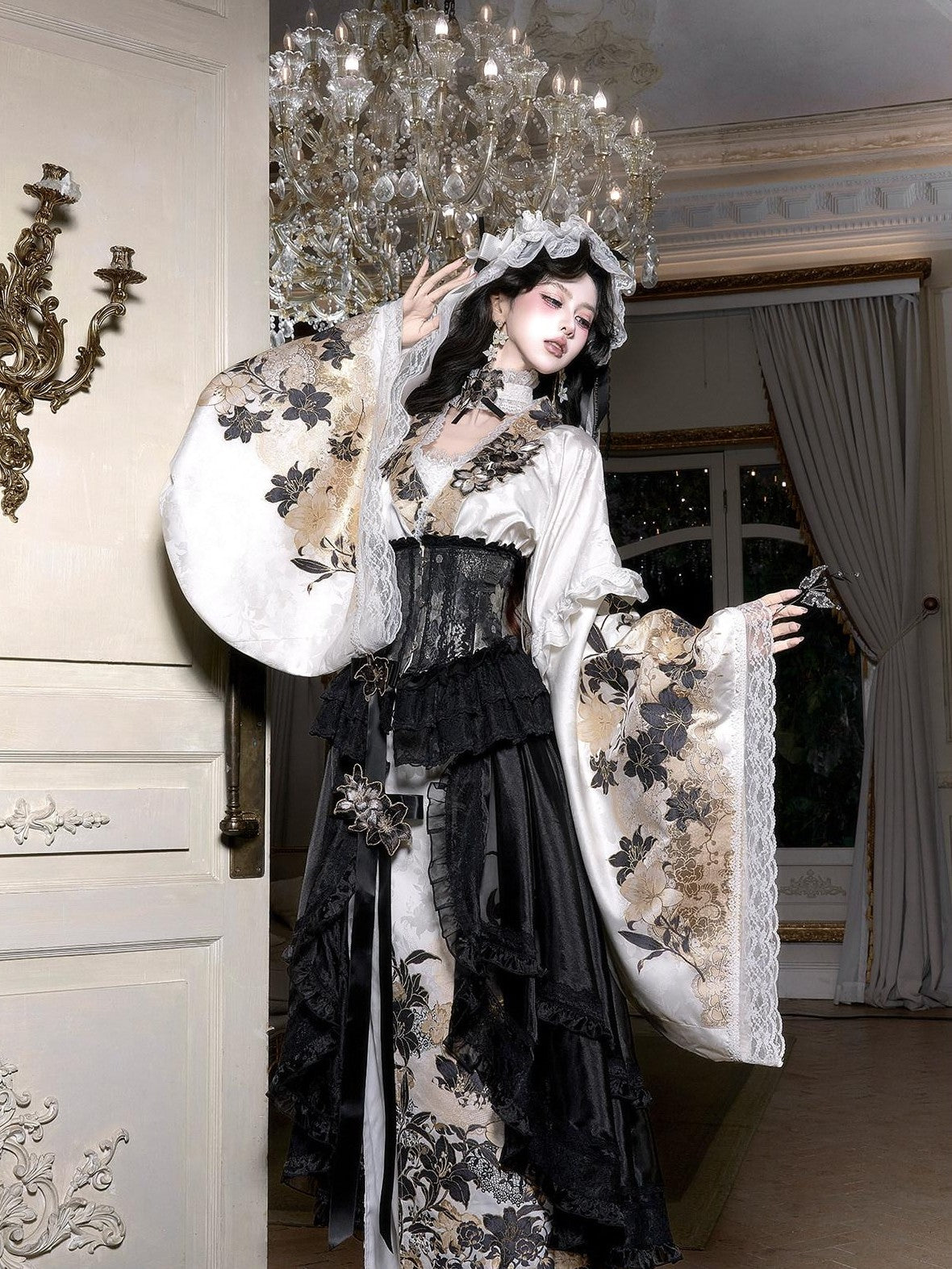Yi Mu Hu Tao Dark Hanfu Modified Wide Sleeve Ru Twirl Skirt Waist Belt Veil Women's Op Sets