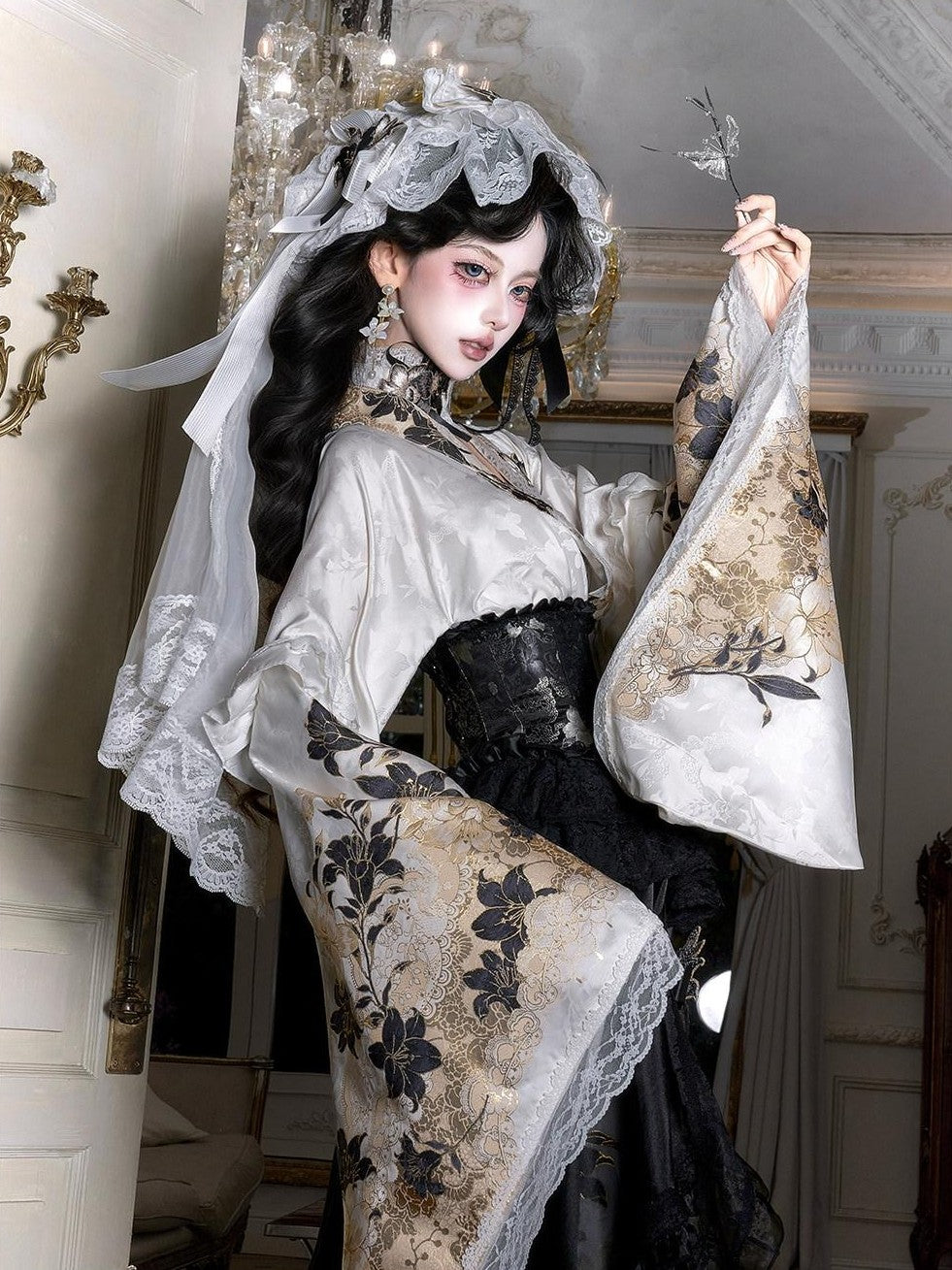 Yi Mu Hu Tao Dark Hanfu Modified Wide Sleeve Ru Twirl Skirt Waist Belt Veil Women's Op Sets
