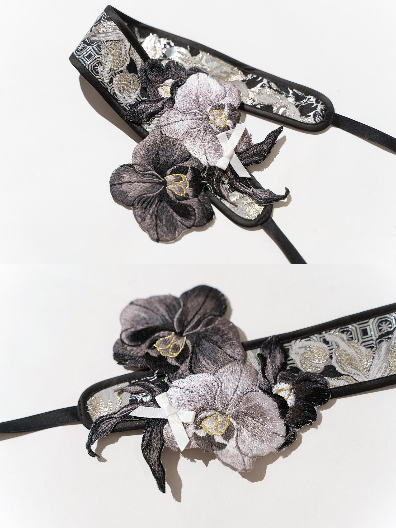Yi Mu Hu Tao Embroidered Butterfly Hanfu Women's Faux Floral Bow Hair Clips