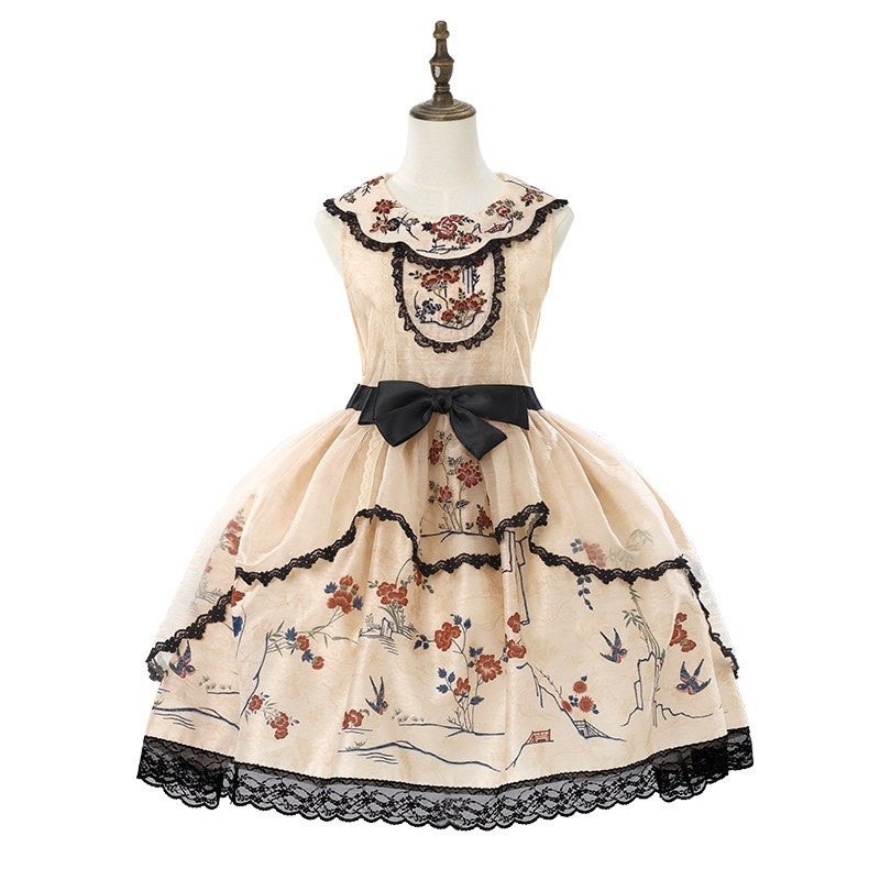 Yi_Mu_Hu_Tao_Floral_Bird_Embroidered_Vest_Dress_Women's_Tencel_Tee_Full_Coordination_Sets_1036021255799_MISSTT