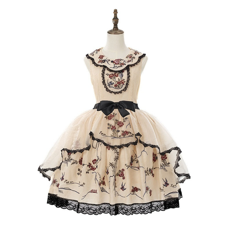 Yi_Mu_Hu_Tao_Floral_Bird_Embroidered_Vest_Dress_Women's_Tencel_Tee_Full_Coordination_Sets_1036021255799_MISSTT