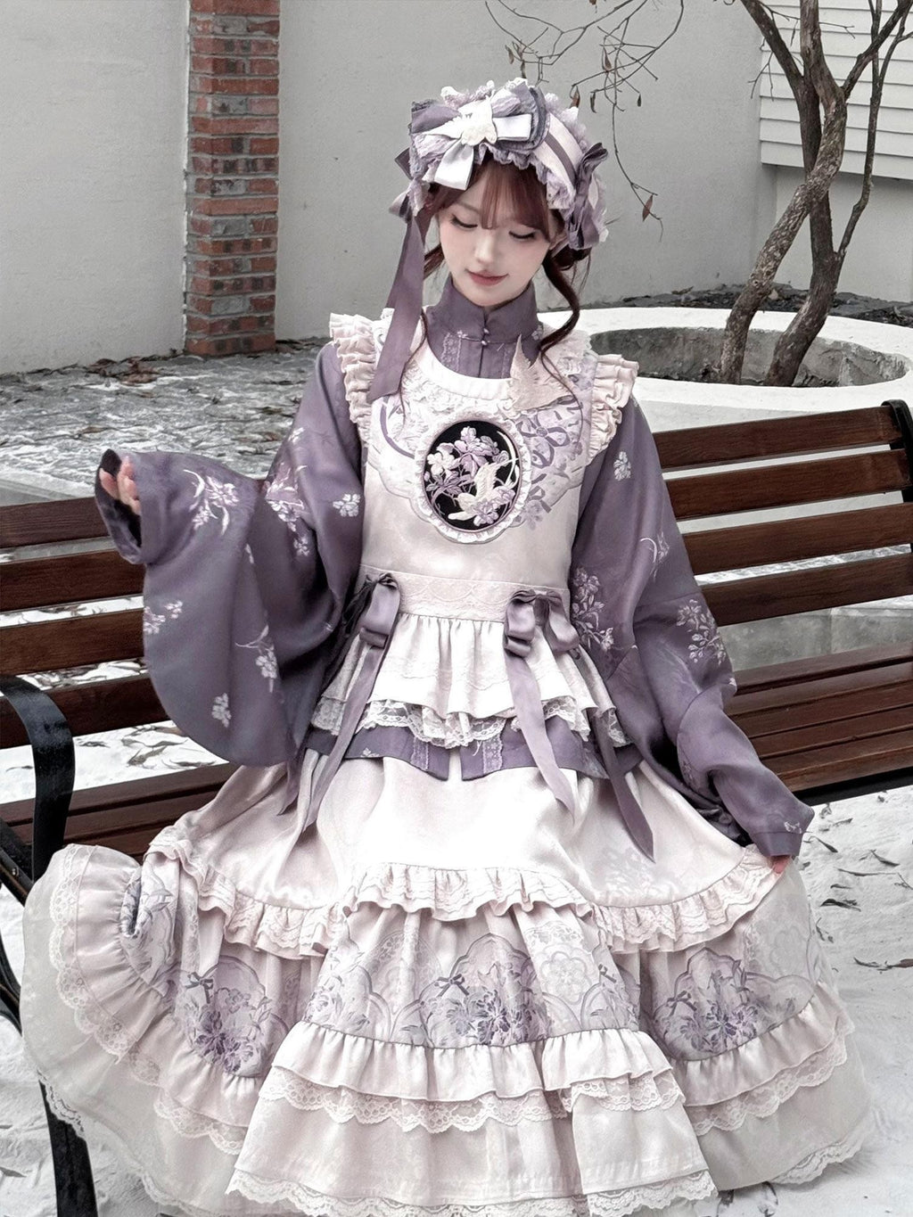 Yi Mu Hu Tao Iris Mist Hanfu Inspired Stand Collar Painted Floral Women's Skirt Sets