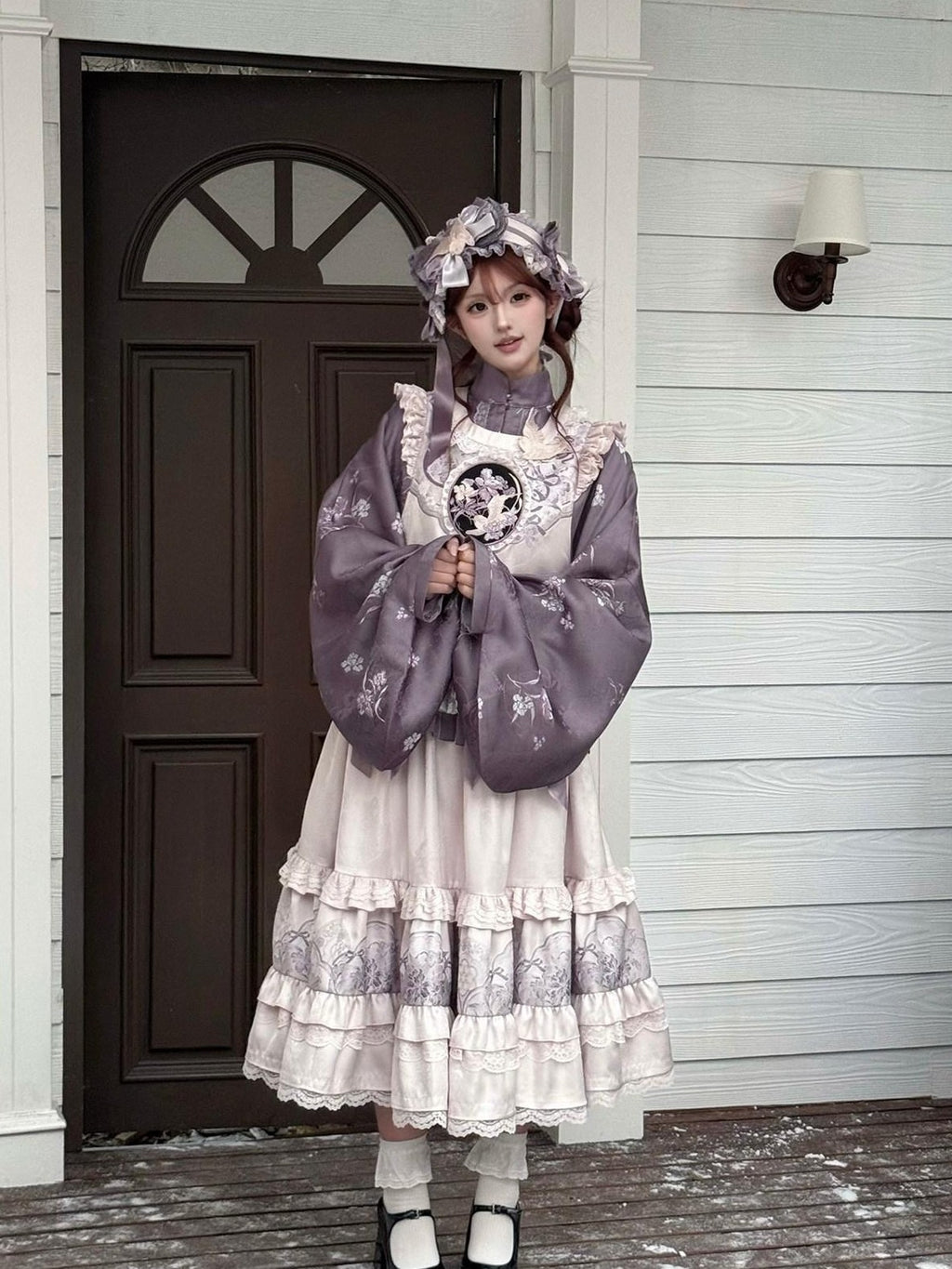 Yi Mu Hu Tao Iris Mist Hanfu Inspired Stand Collar Painted Floral Women's Skirt Sets
