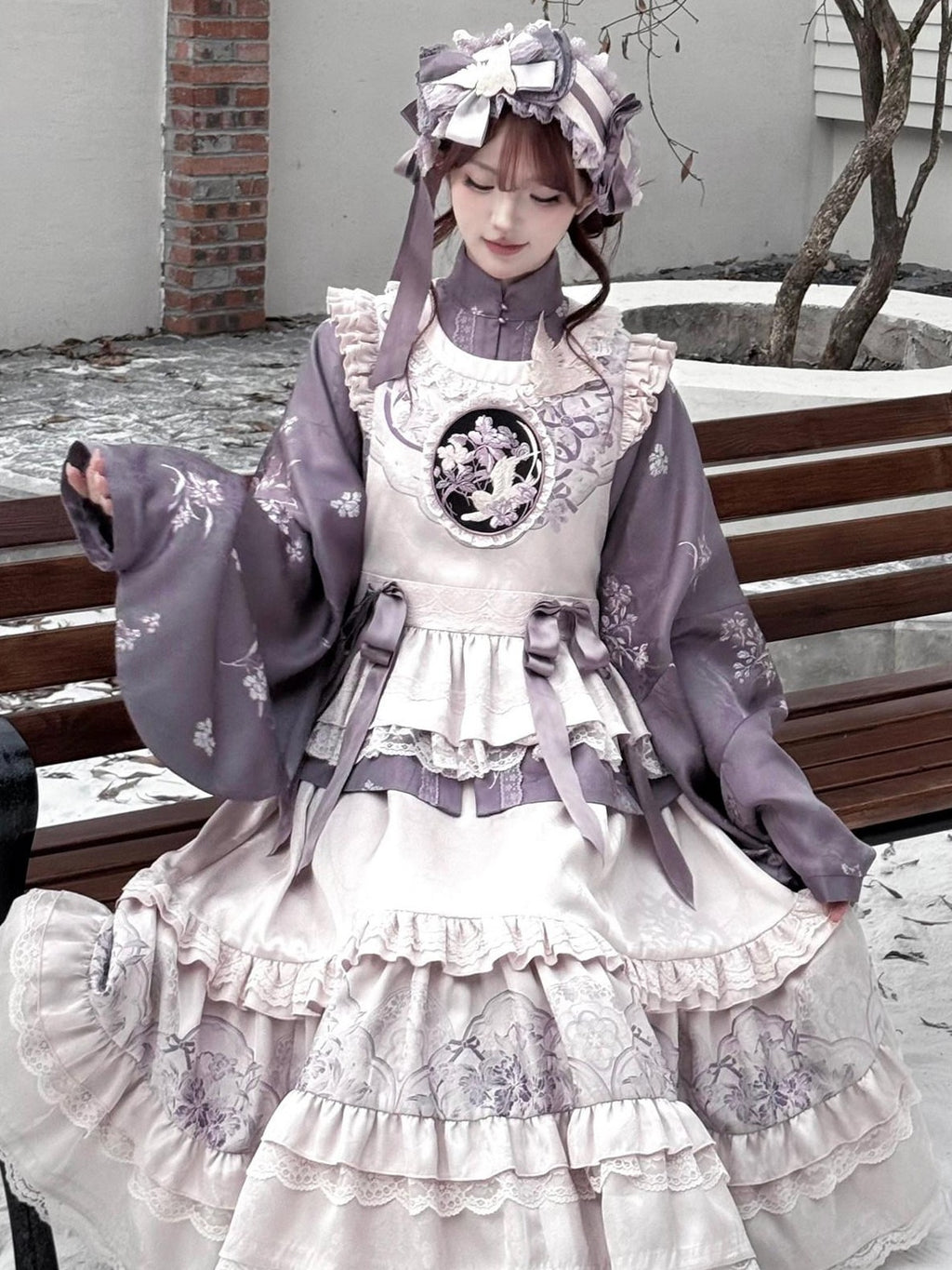 Yi Mu Hu Tao Iris Mist Hanfu Inspired Stand Collar Painted Floral Women's Skirt Sets