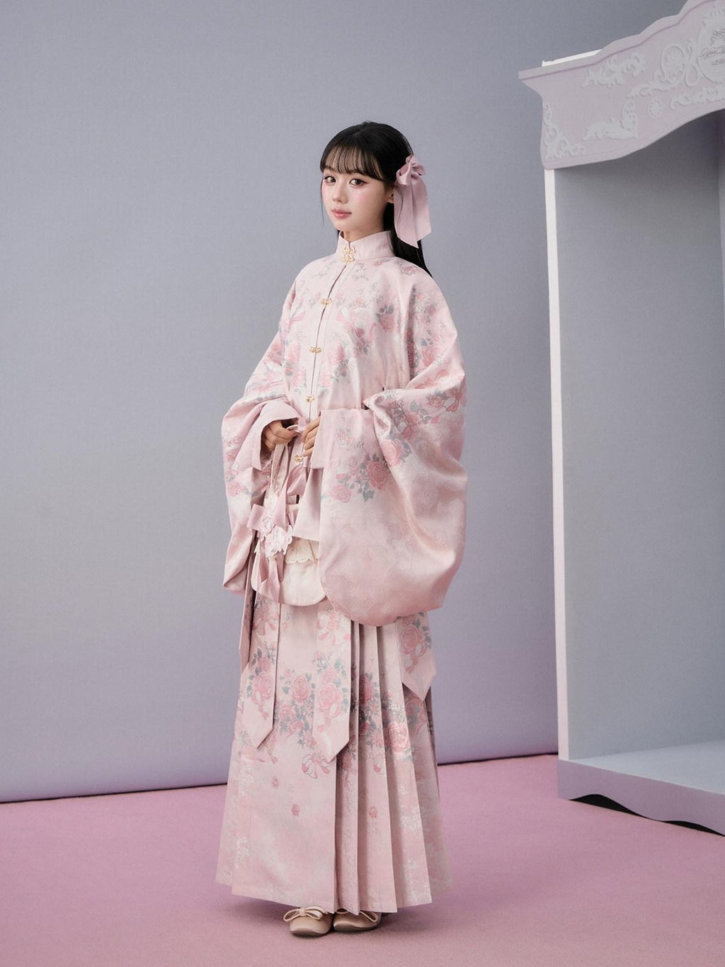 Yi Mu Hu Tao Pink Mamian Skirt Stand Collar Cloud Shoulder Women's Brocade Skirt Sets