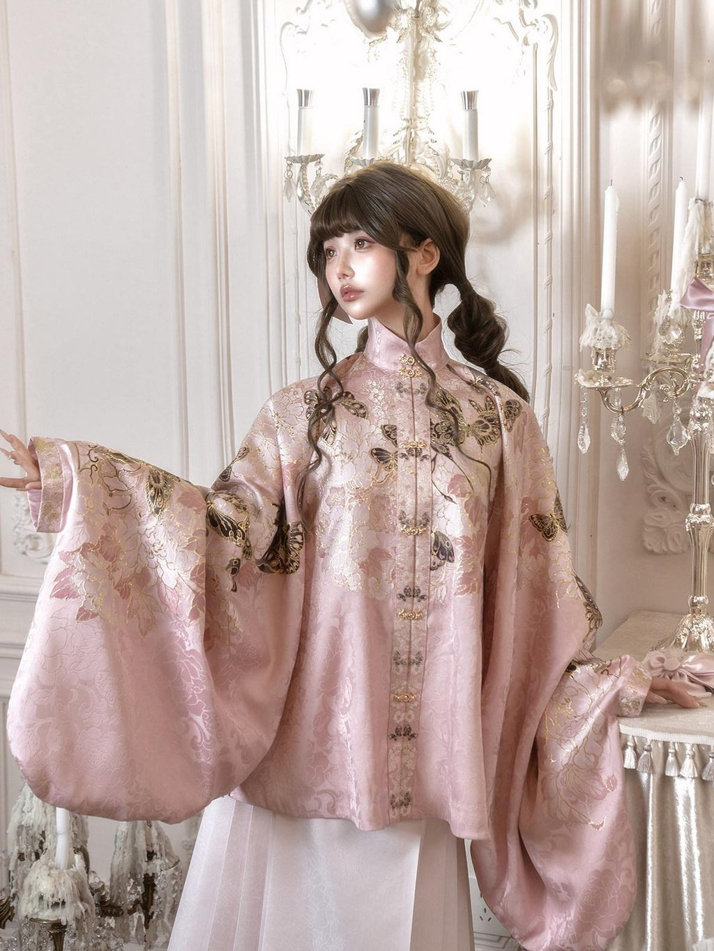 Yi Mu Hu Tao Pink Ming Stand Collar Short Jacket Mamian Skirt Women's Brocade Skirt Sets