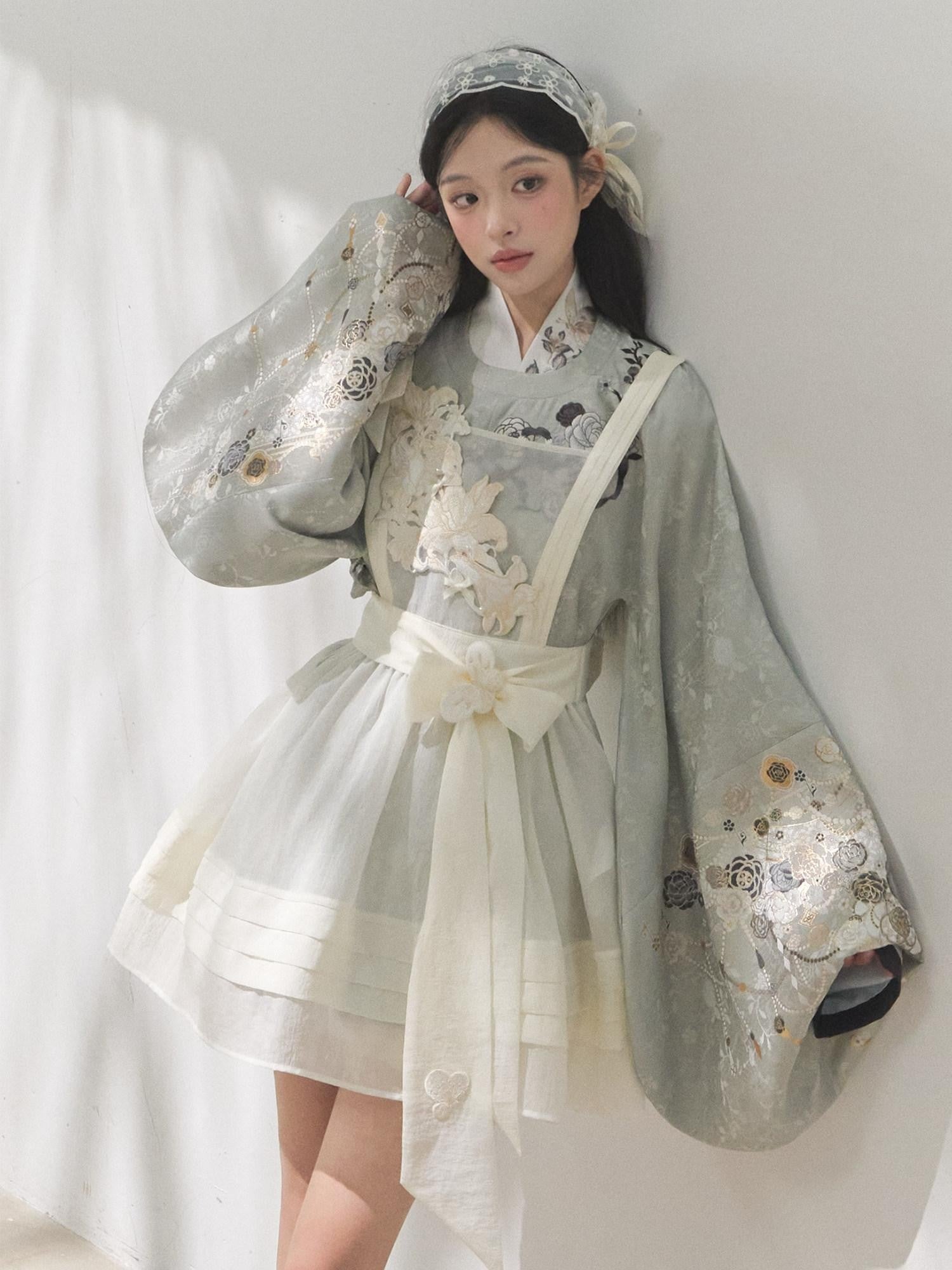Yi Mu Hu Tao Pink Mist Camellia Embroidered Han Western Women's Tencel Jsk / Jumper Skirts